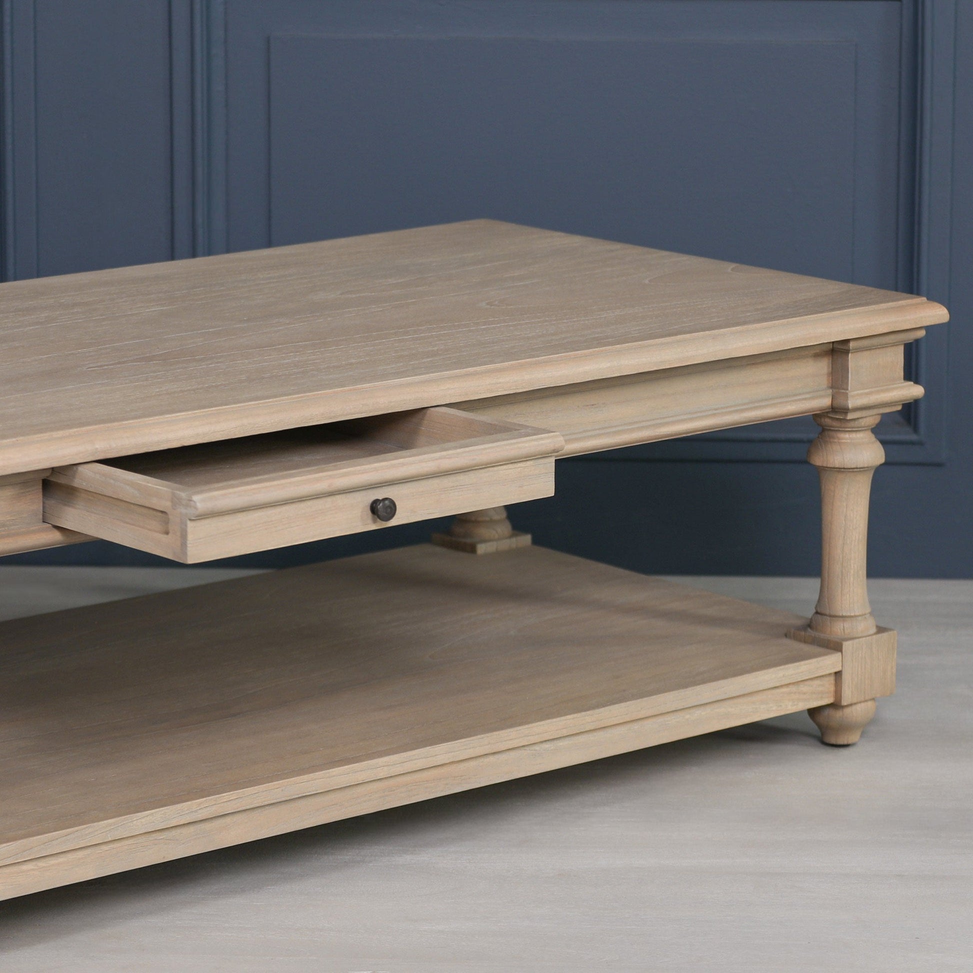 Handcrafted White Cedar Wood Coffee Table with Drawer in Rustic Finish — 170cm Coffee table CasaFenix