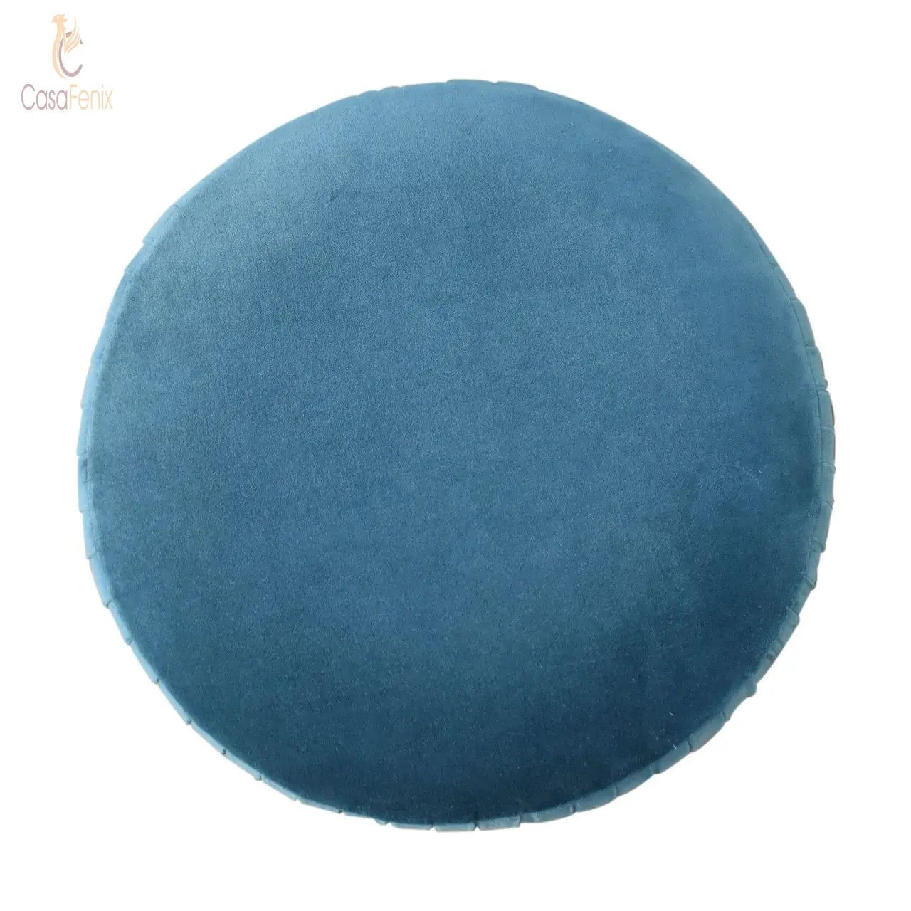 Teal Cotton Velvet Pleated Footstool with Gold Base - CasaFenix