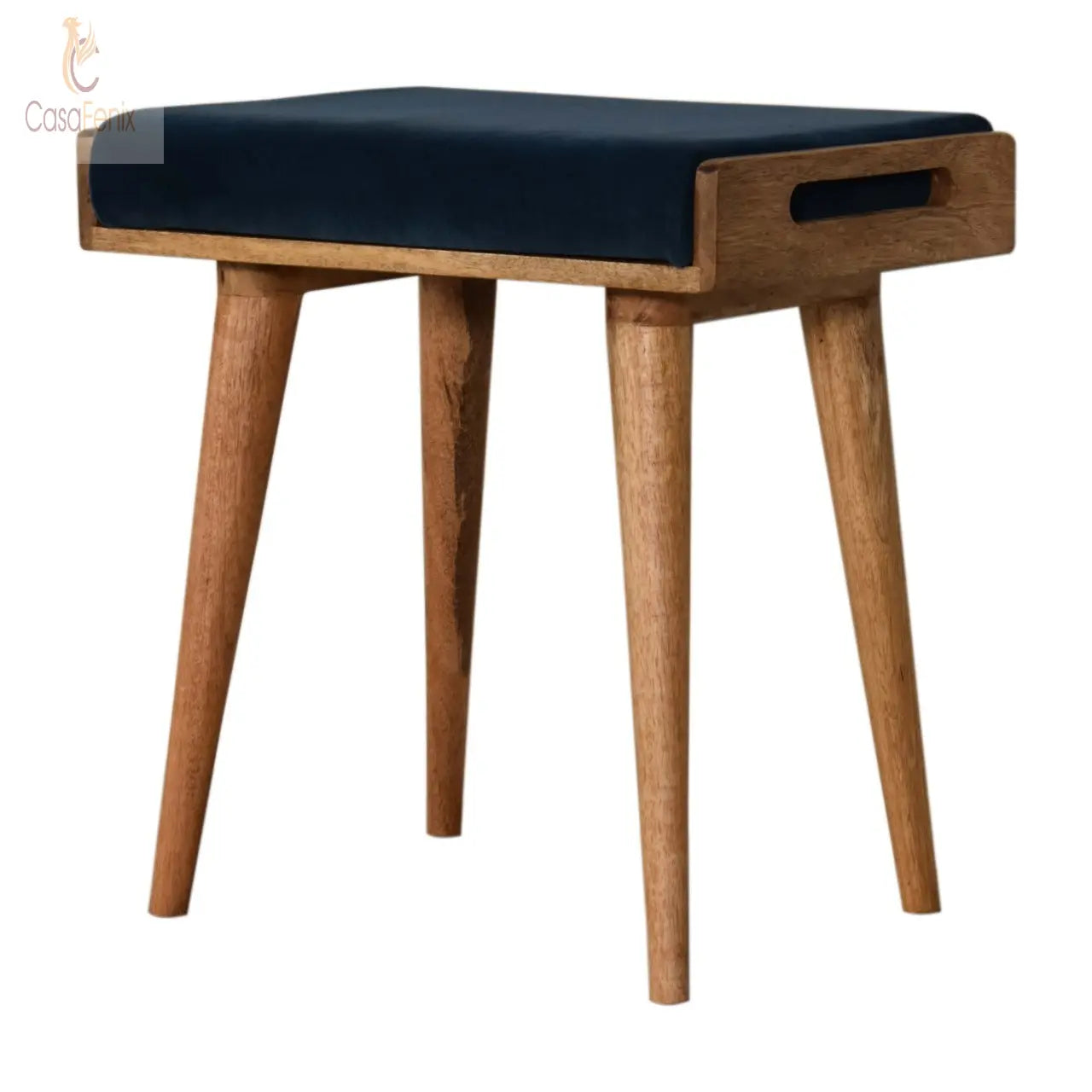 Teal Velvet Tray Nordic Style Footstool Solid Mango Wood - CasaFenix
