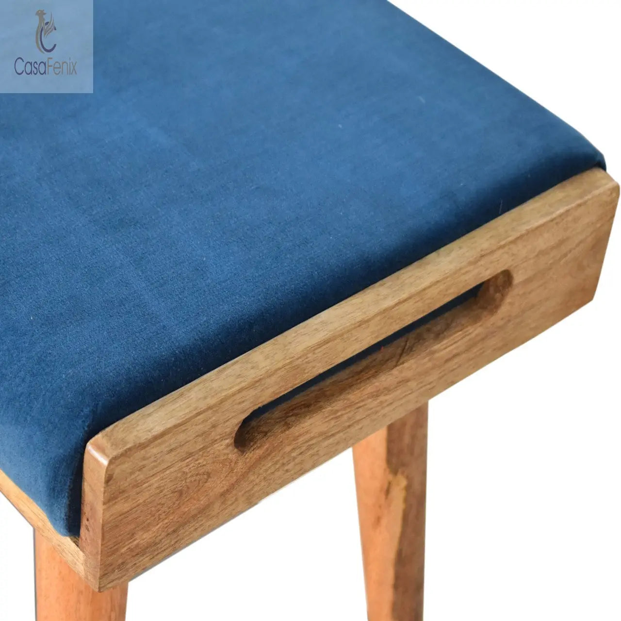 Teal Velvet Tray Nordic Style Footstool Solid Mango Wood - CasaFenix