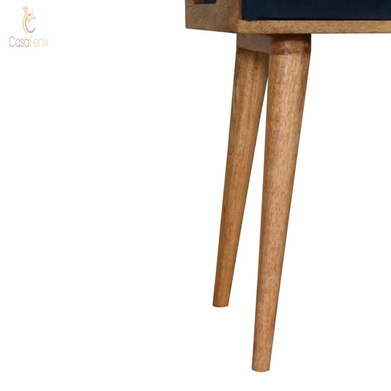 Teal Velvet Tray Nordic Style Footstool Solid Mango Wood - CasaFenix
