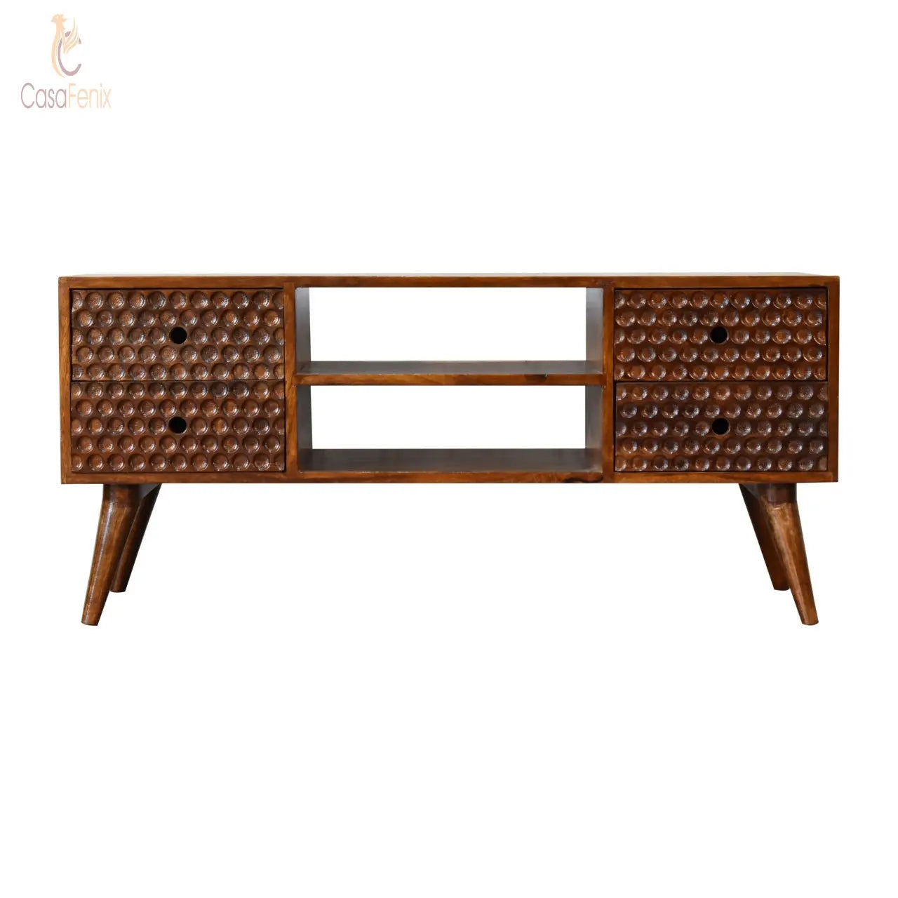 Torun Media TV Unit Stand 4 Drawer Solid Mango Wood With Chestnut FInish - CasaFenix
