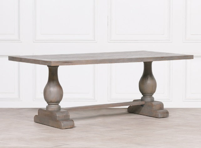Wooden Rustic Rectangular Dining Table 210cm Long Grey Wash Twin Pedestal Dining table CasaFenix