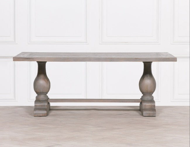 Wooden Rustic Rectangular Dining Table 210cm Long Grey Wash Twin Pedestal Dining table CasaFenix