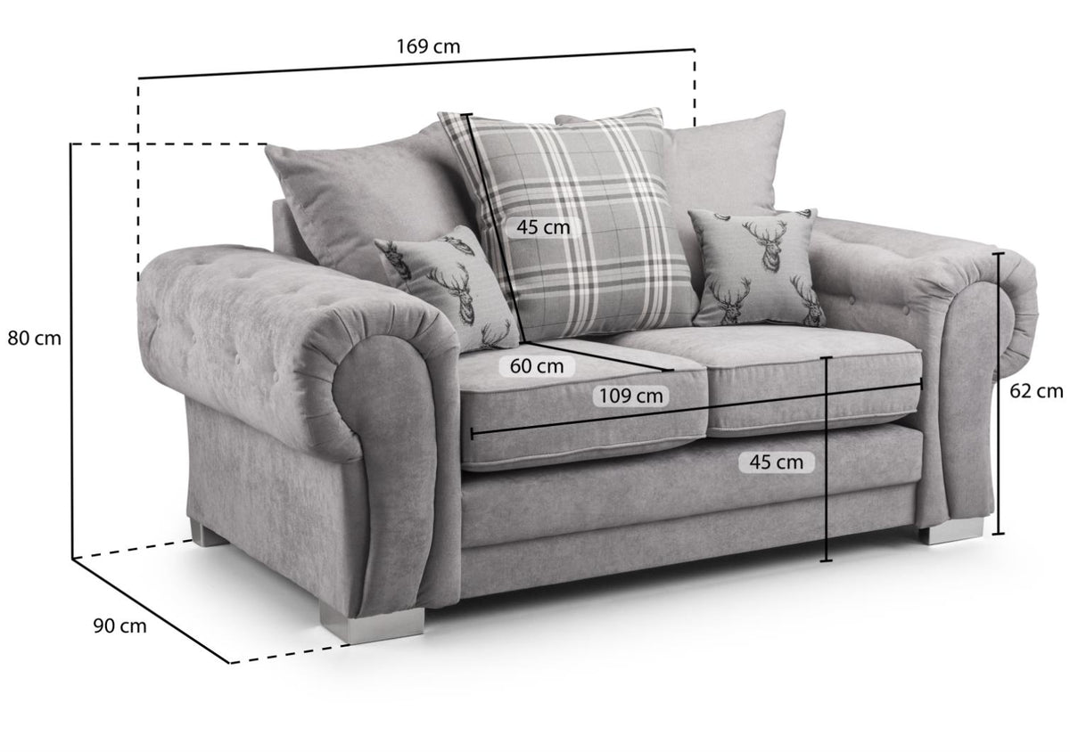 Verona Scatterback Fabric Sofa In Black or Grey. 1, 2, 3 Seat Settee & Corner Sofa, Swivel Chair & Footstool Sofa CasaFenix