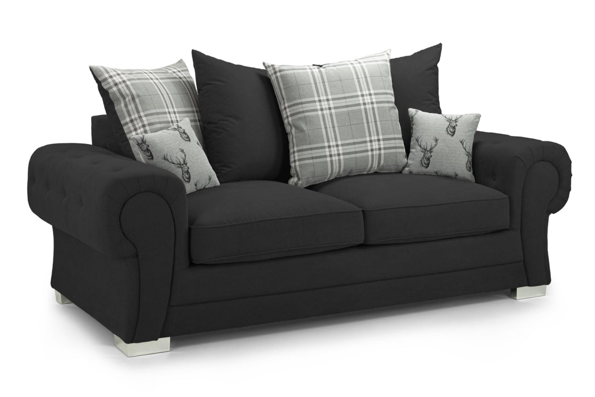 Verona Scatterback Fabric Sofa In Black or Grey. 1, 2, 3 Seat Settee & Corner Sofa, Swivel Chair & Footstool Sofa CasaFenix