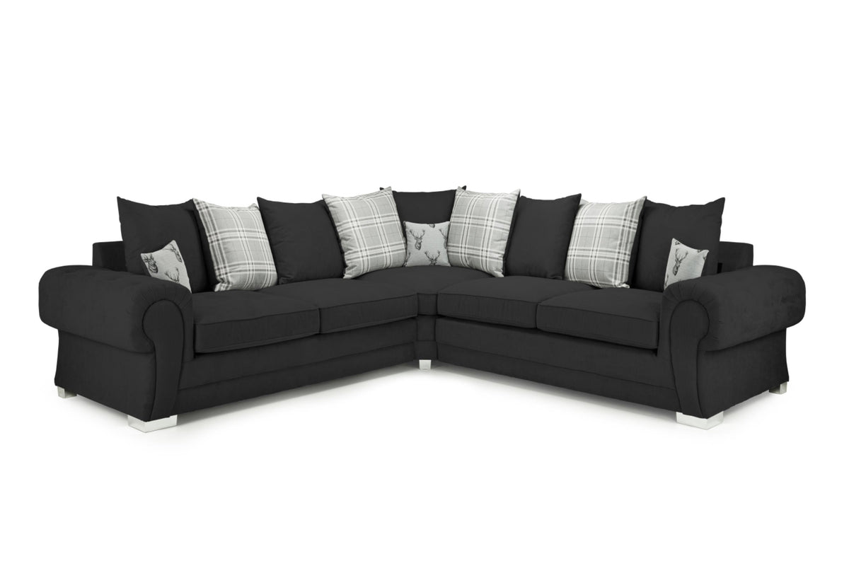 Verona Scatterback Fabric Sofa In Black or Grey. 1, 2, 3 Seat Settee & Corner Sofa, Swivel Chair & Footstool Sofa CasaFenix