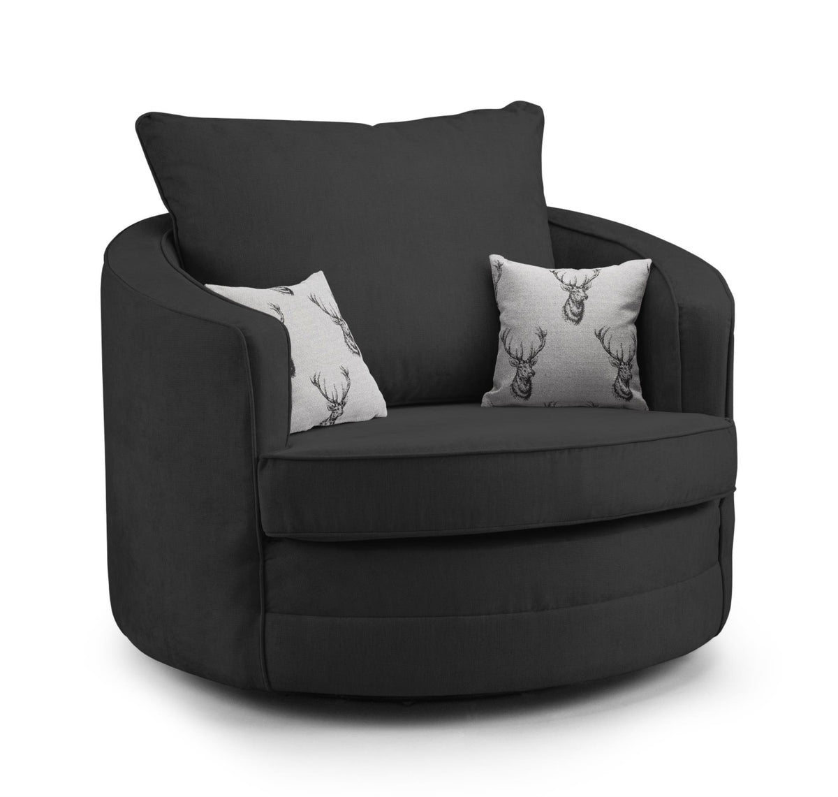 Verona Scatterback Fabric Sofa In Black or Grey. 1, 2, 3 Seat Settee & Corner Sofa, Swivel Chair & Footstool Sofa CasaFenix