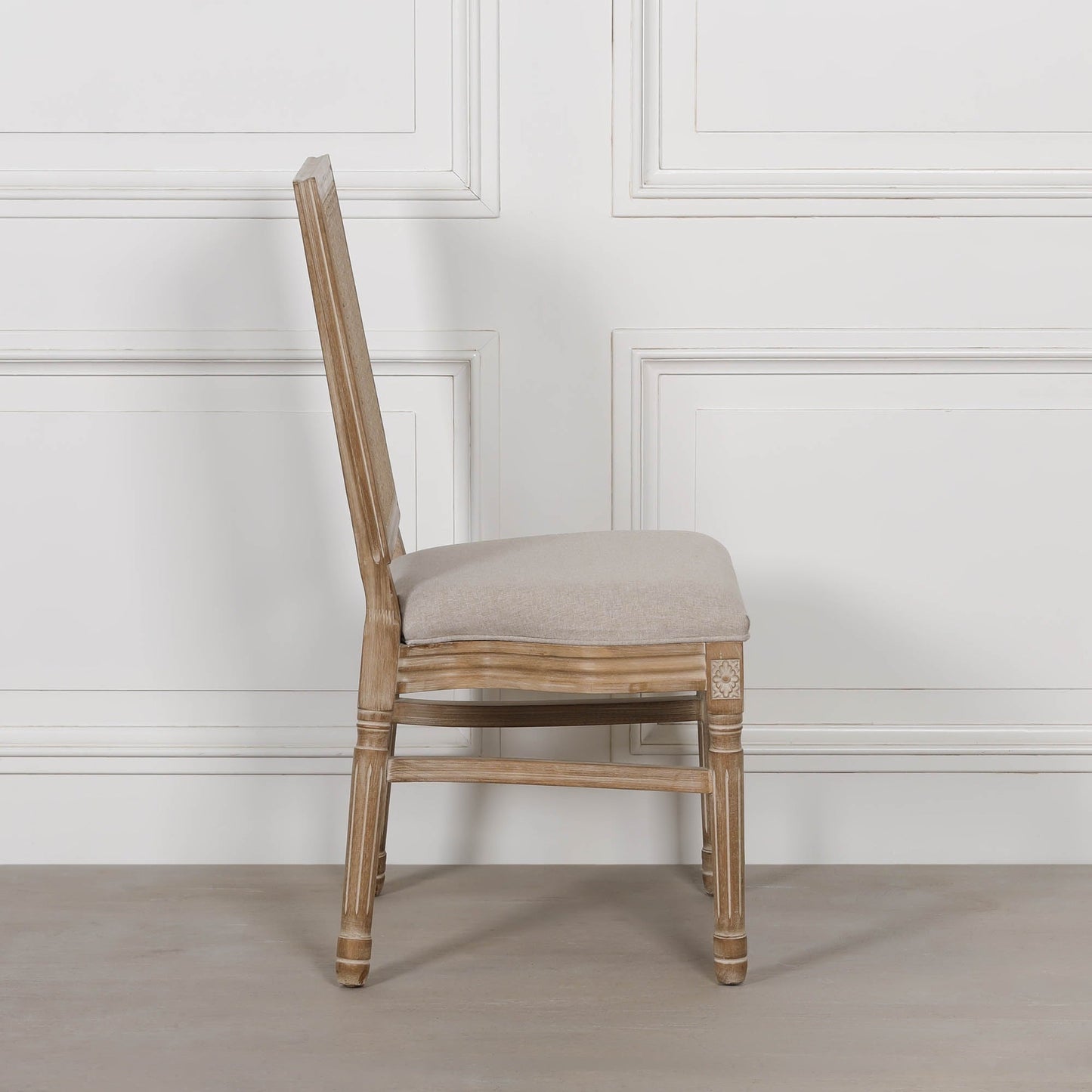 Louis-Style Birch Wood Dining Chair with Rattan Back & Linen Seat — Stackable Dining chair CasaFenix