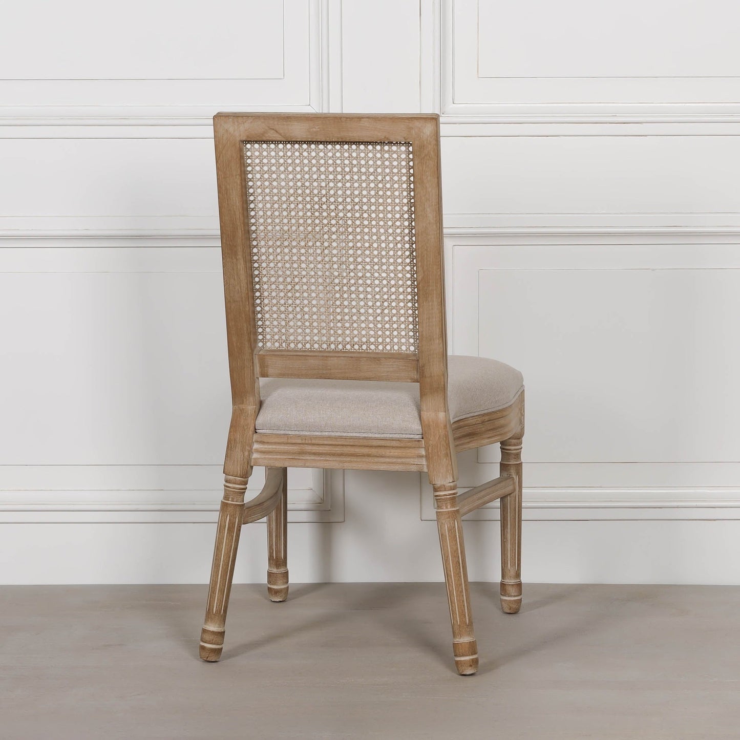 Louis-Style Birch Wood Dining Chair with Rattan Back & Linen Seat — Stackable Dining chair CasaFenix
