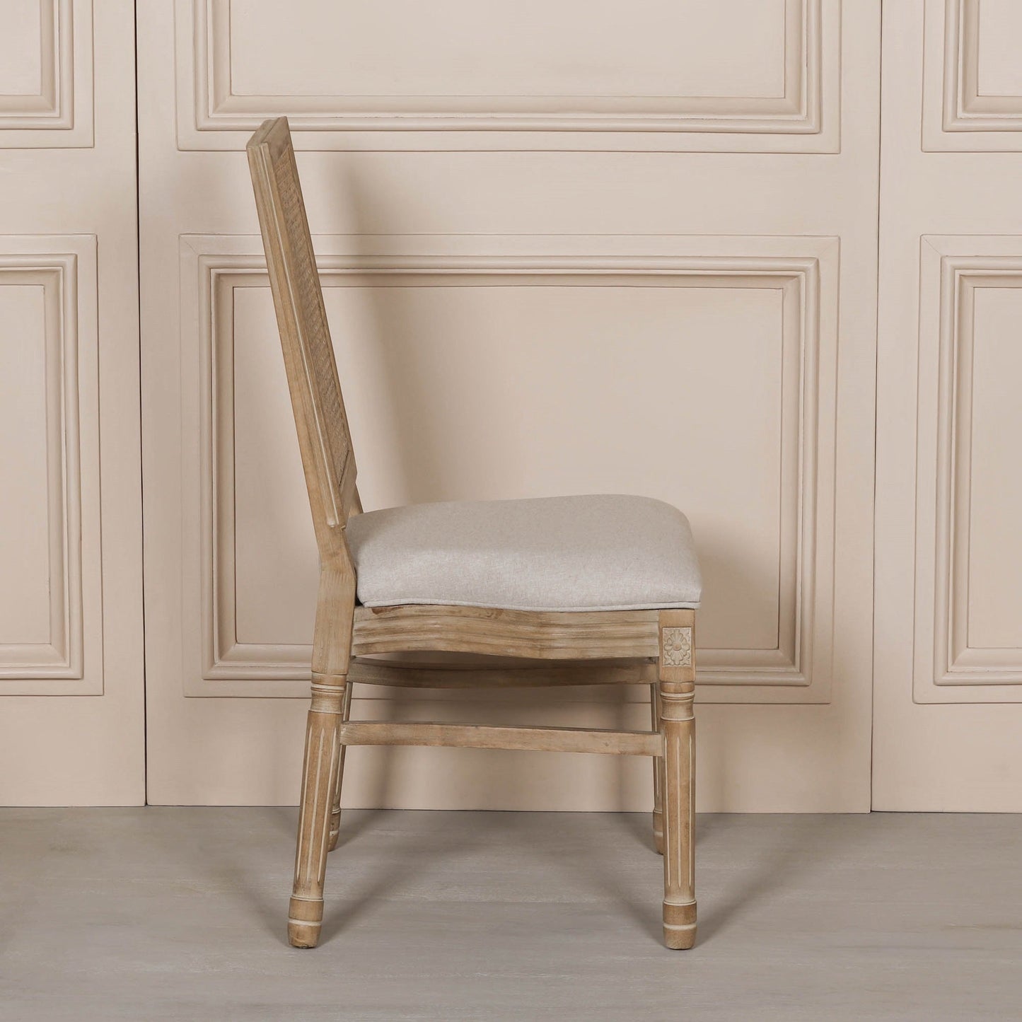 Louis-Style Birch Wood Dining Chair with Rattan Back & Linen Seat — Stackable Dining chair CasaFenix