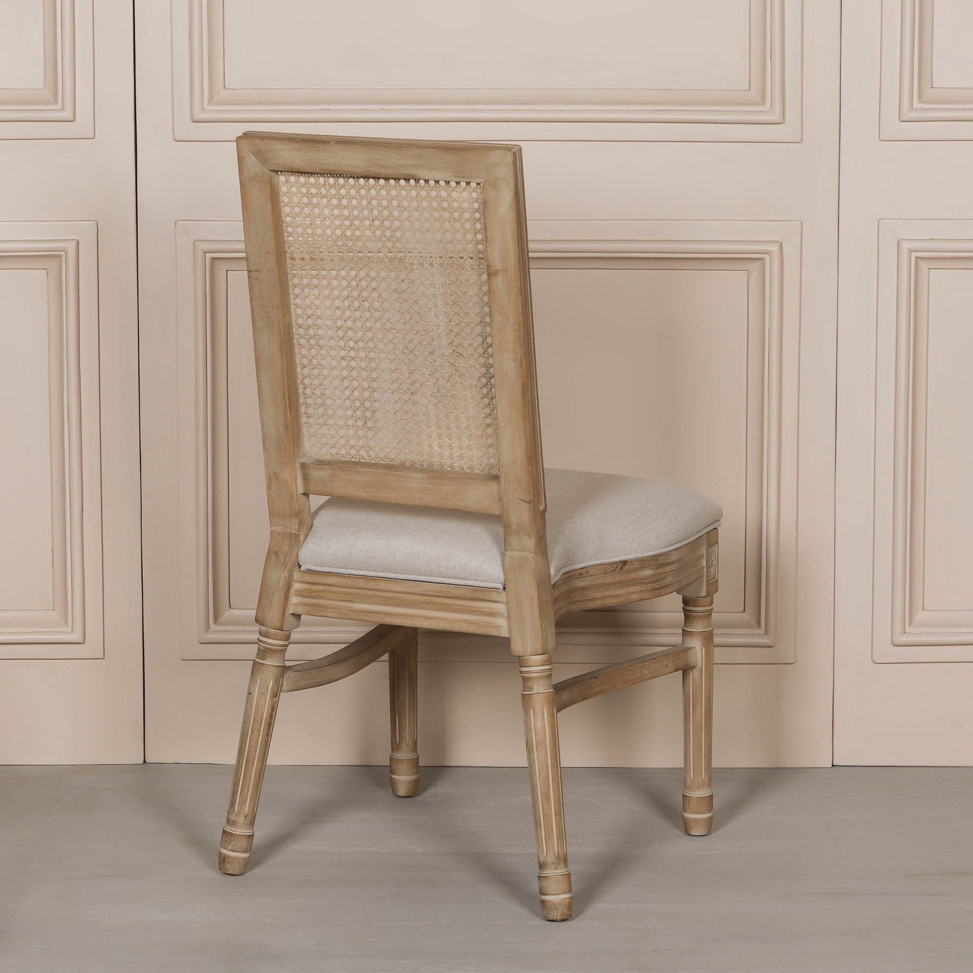Louis-Style Birch Wood Dining Chair with Rattan Back & Linen Seat — Stackable Dining chair CasaFenix