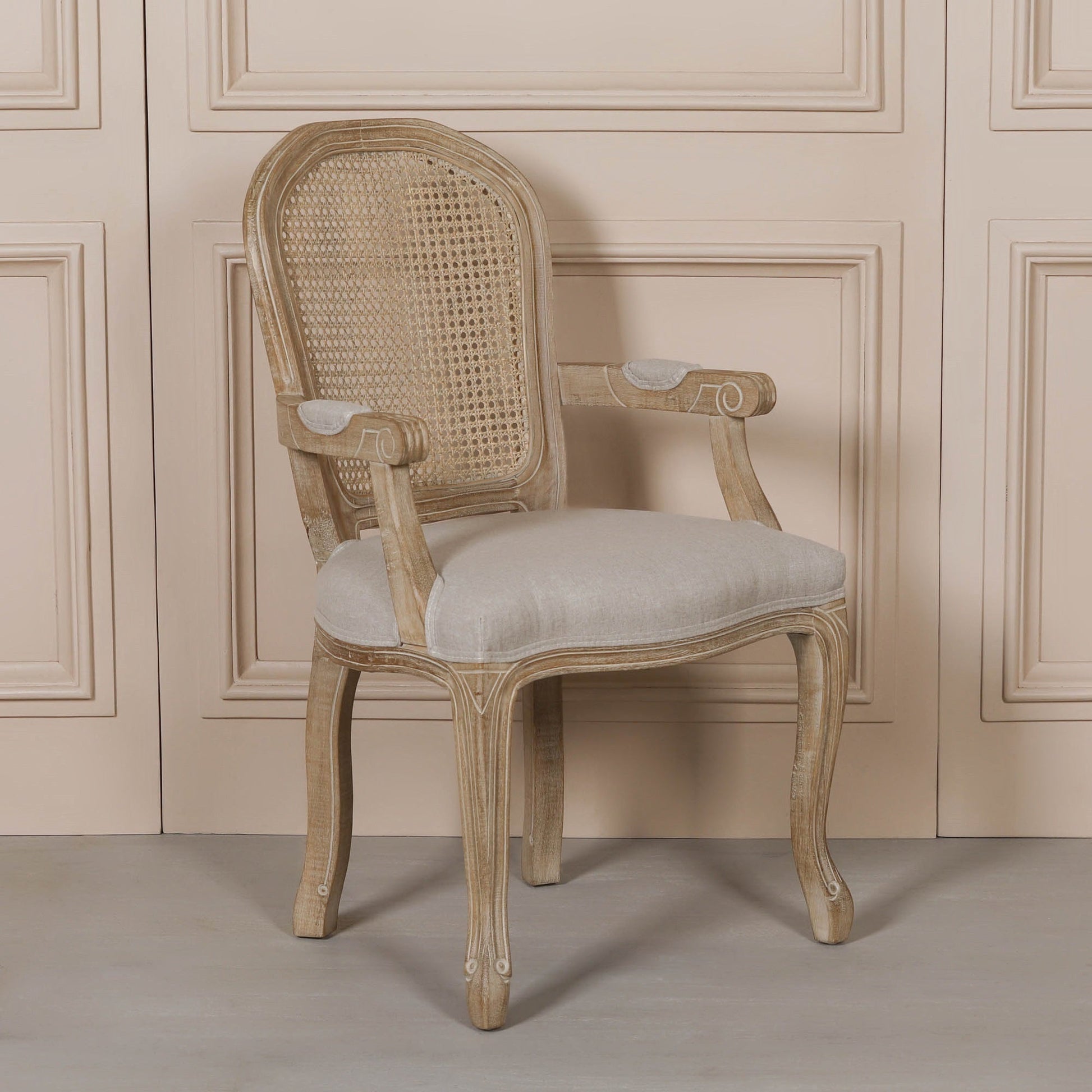 Louis-Style Birch Wood Carver Dining Armchair with Linen Seat Dining chair CasaFenix