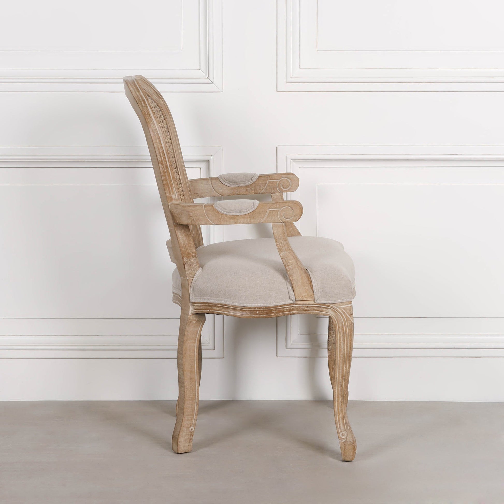 Louis-Style Birch Wood Carver Dining Armchair with Linen Seat Dining chair CasaFenix
