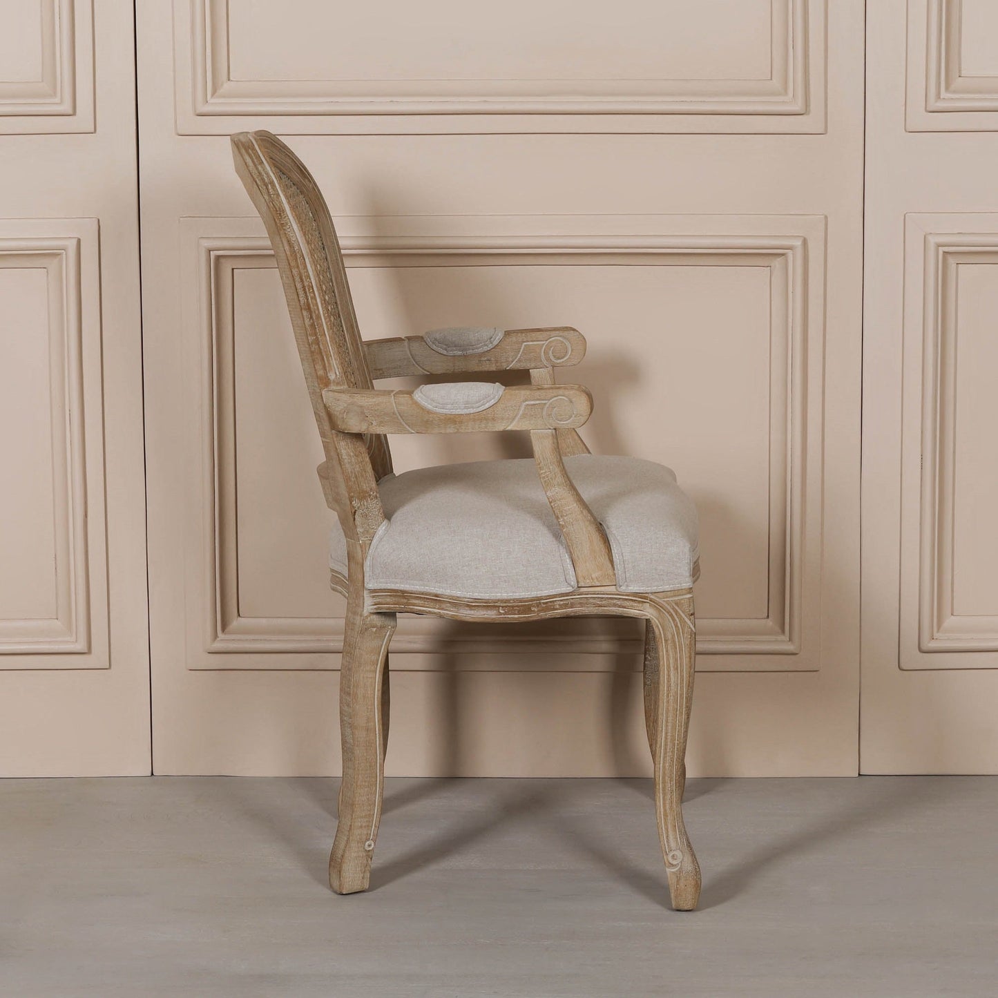Louis-Style Birch Wood Carver Dining Armchair with Linen Seat Dining chair CasaFenix