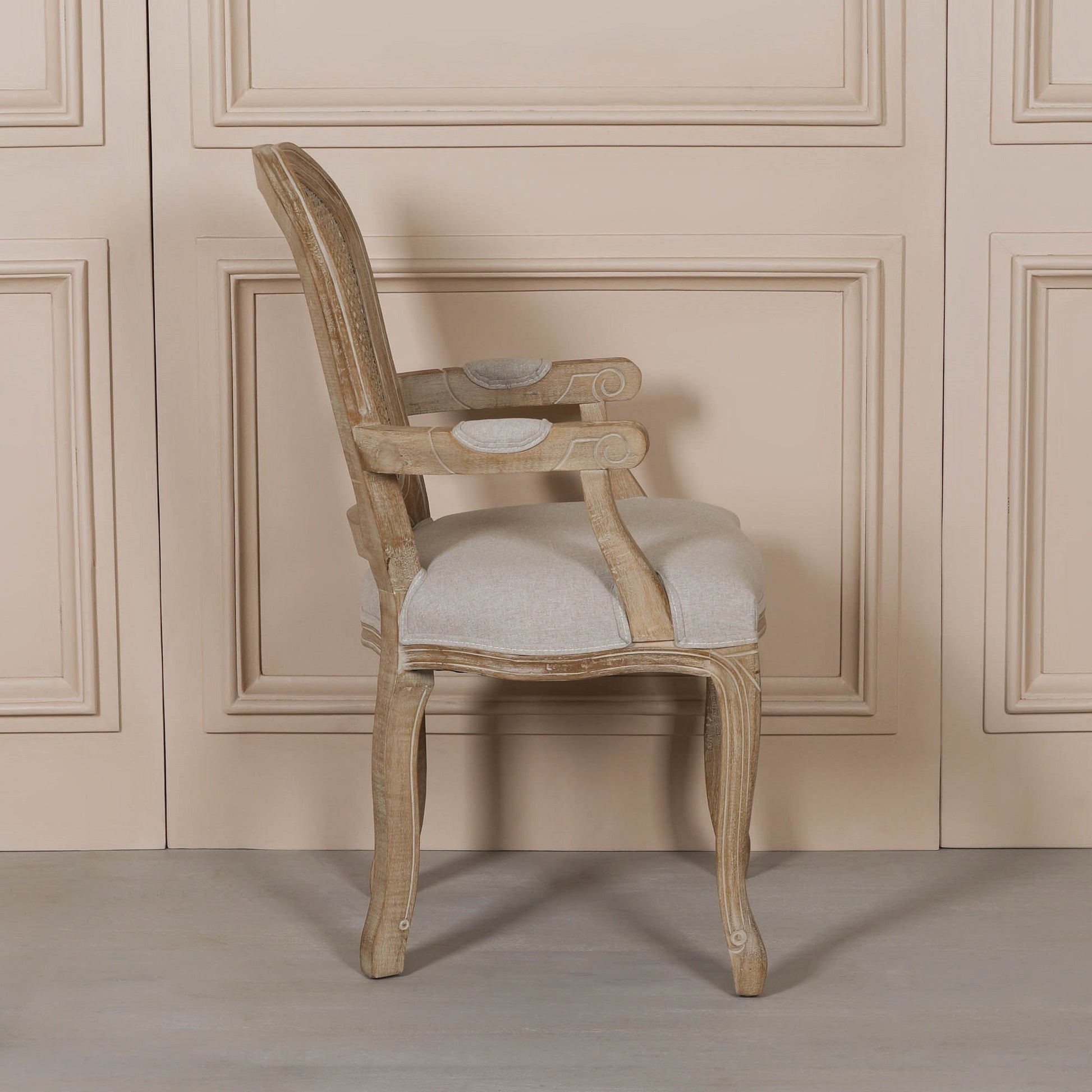 Louis-Style Birch Wood Carver Dining Armchair with Linen Seat Dining chair CasaFenix