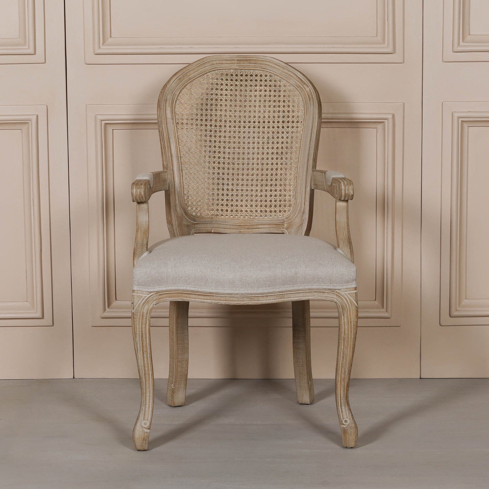 Louis-Style Birch Wood Carver Dining Armchair with Linen Seat Dining chair CasaFenix
