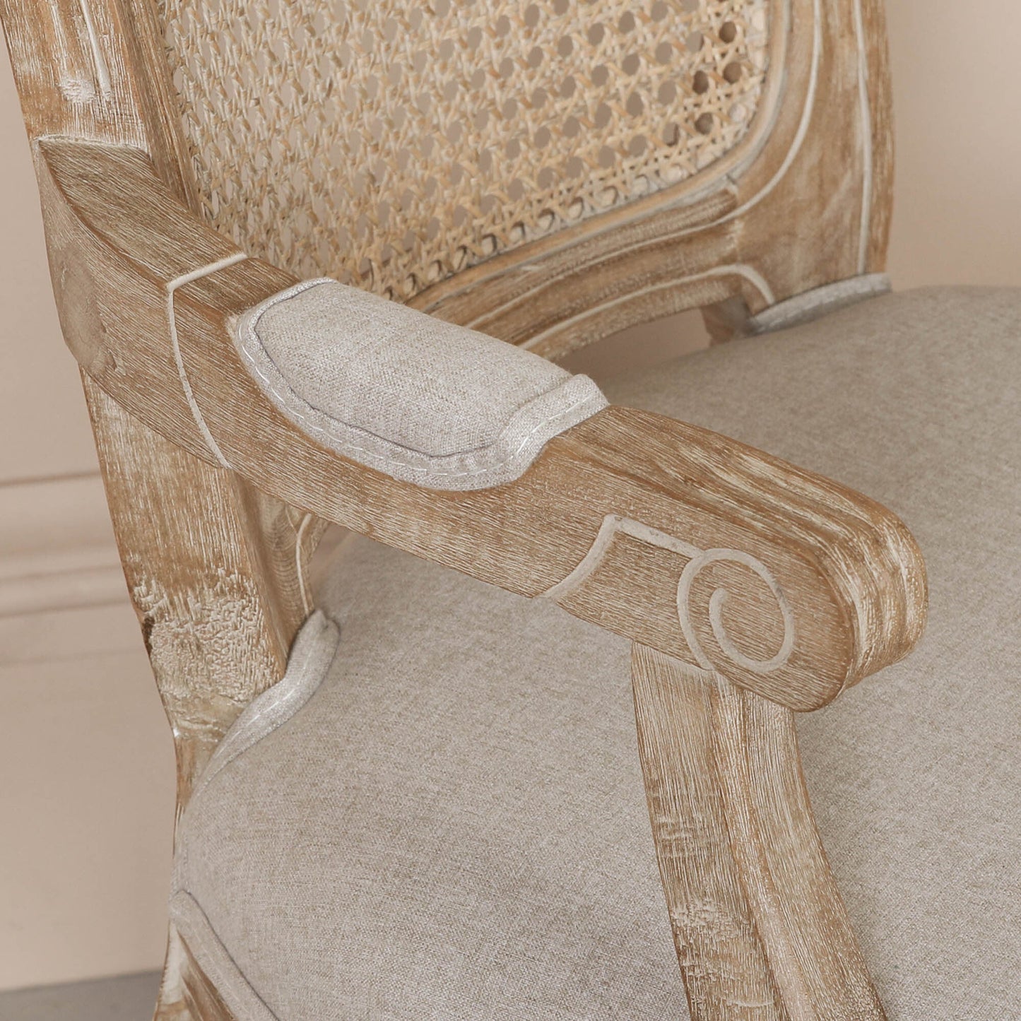 Louis-Style Birch Wood Carver Dining Armchair with Linen Seat Dining chair CasaFenix