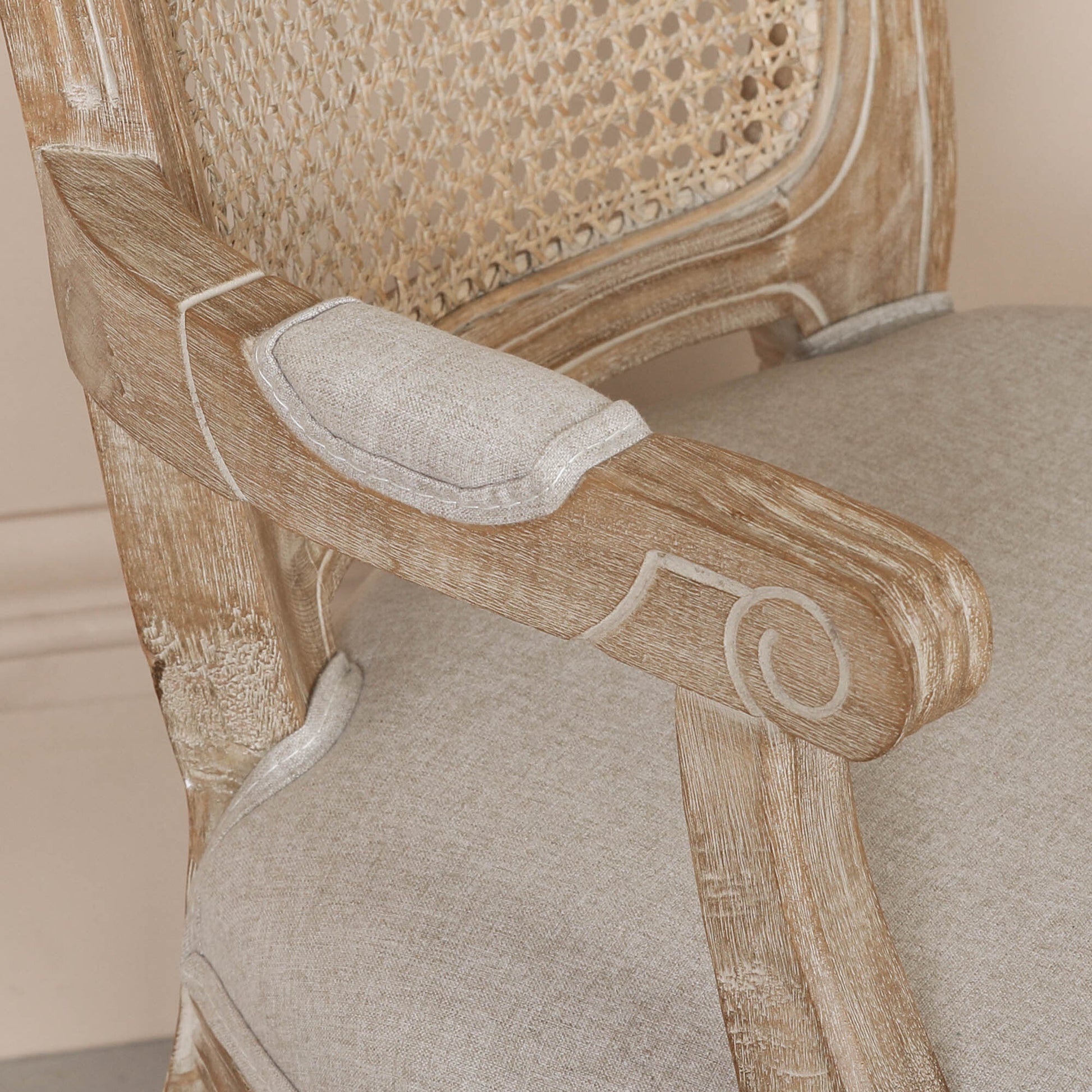 Louis-Style Birch Wood Carver Dining Armchair with Linen Seat Dining chair CasaFenix