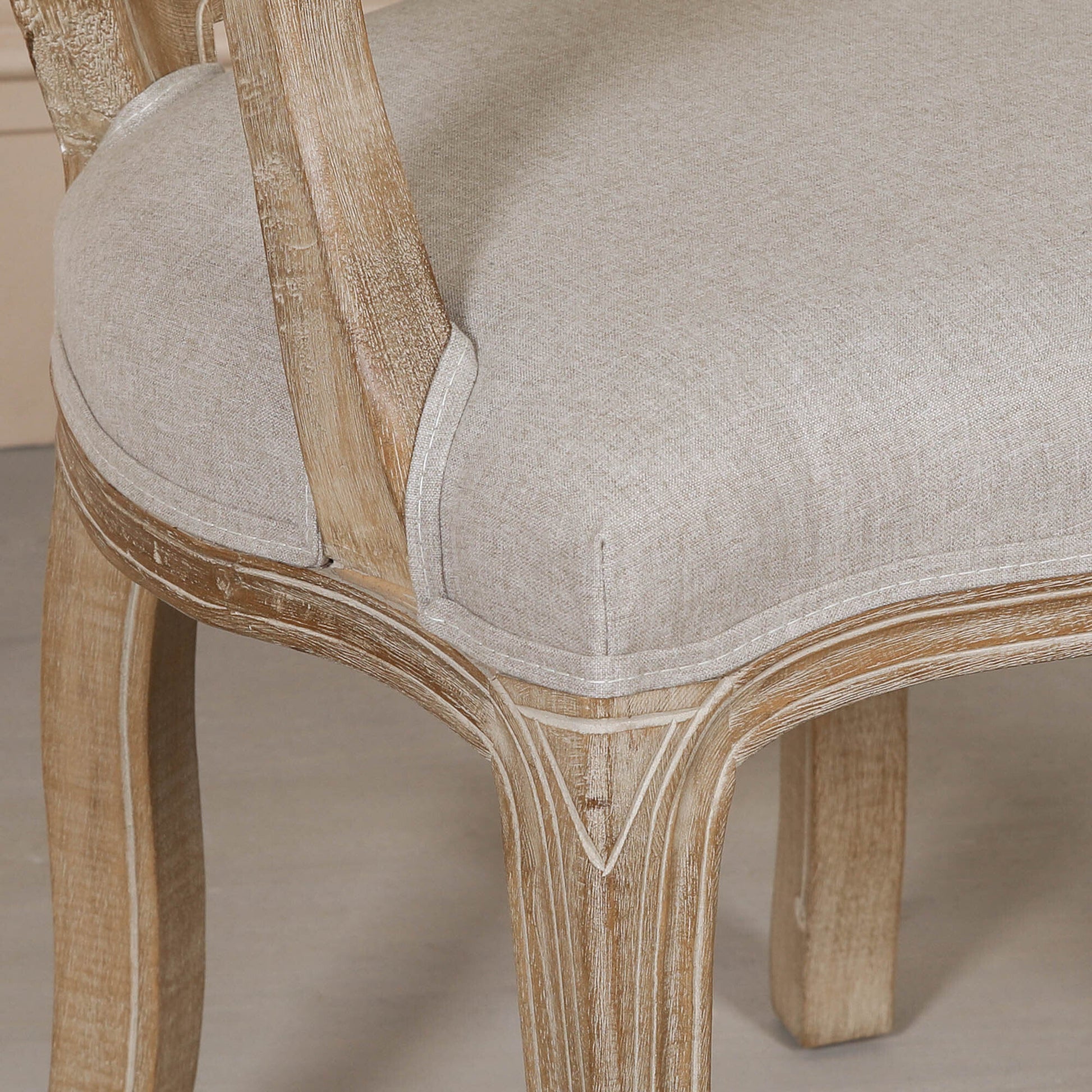 Louis-Style Birch Wood Carver Dining Armchair with Linen Seat Dining chair CasaFenix