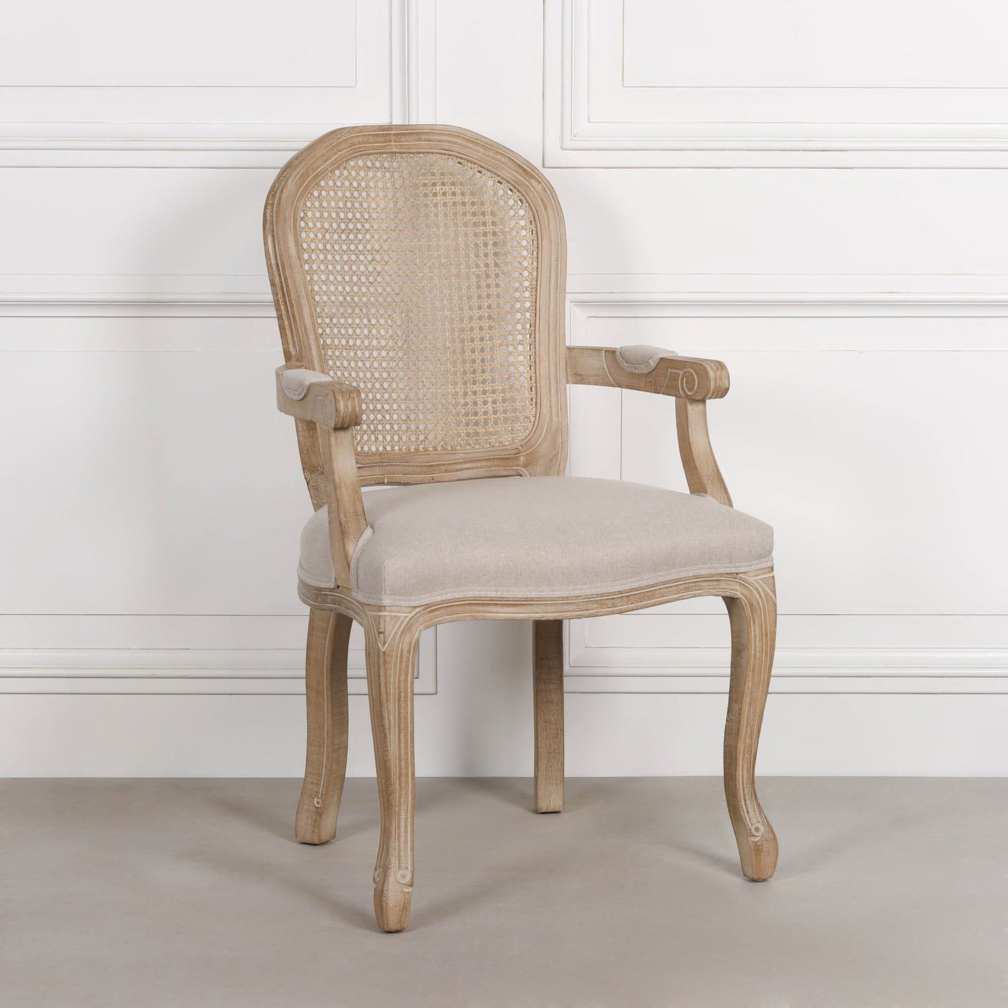 Louis-Style Birch Wood Carver Dining Armchair with Linen Seat Dining chair CasaFenix