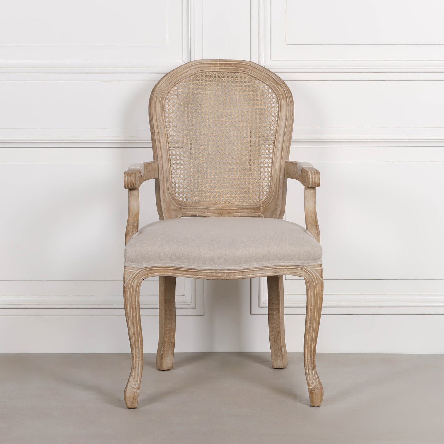Louis-Style Birch Wood Carver Dining Armchair with Linen Seat Dining chair CasaFenix