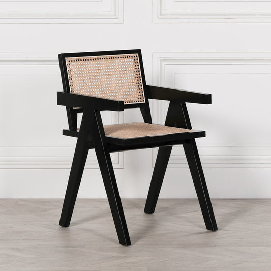 Black Painted Wooden Cane Dining Chair Beech Wood Dining chair CasaFenix