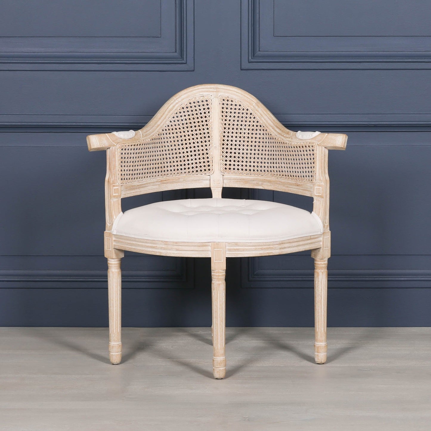 Wooden Louis Upholstered Corner Chair Birch Wood and Linen Dining chair CasaFenix