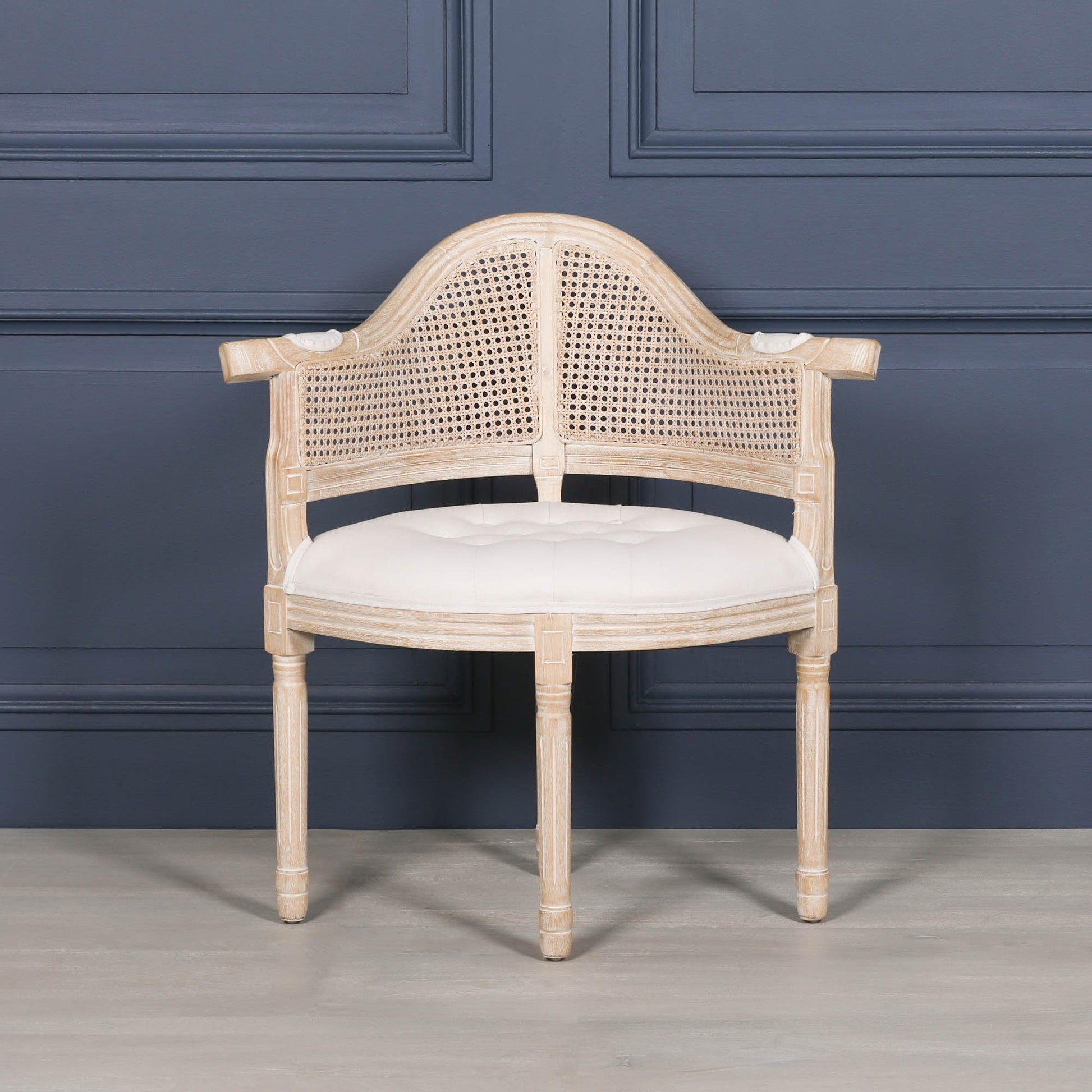 Wooden Louis Upholstered Corner Chair Birch Wood and Linen Dining chair CasaFenix