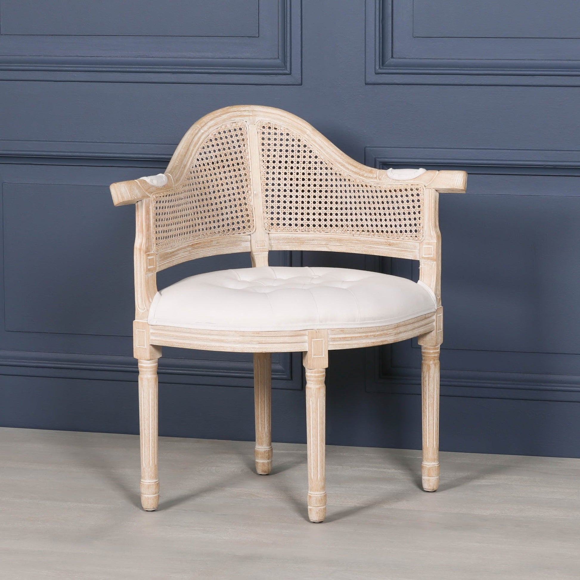 Wooden Louis Upholstered Corner Chair Birch Wood and Linen Dining chair CasaFenix