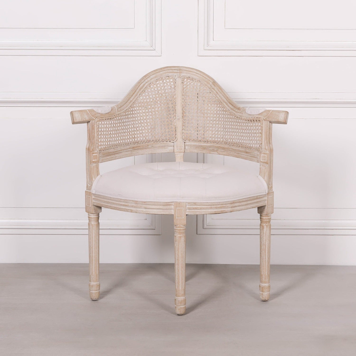 Wooden Louis Upholstered Corner Chair Birch Wood and Linen Dining chair CasaFenix
