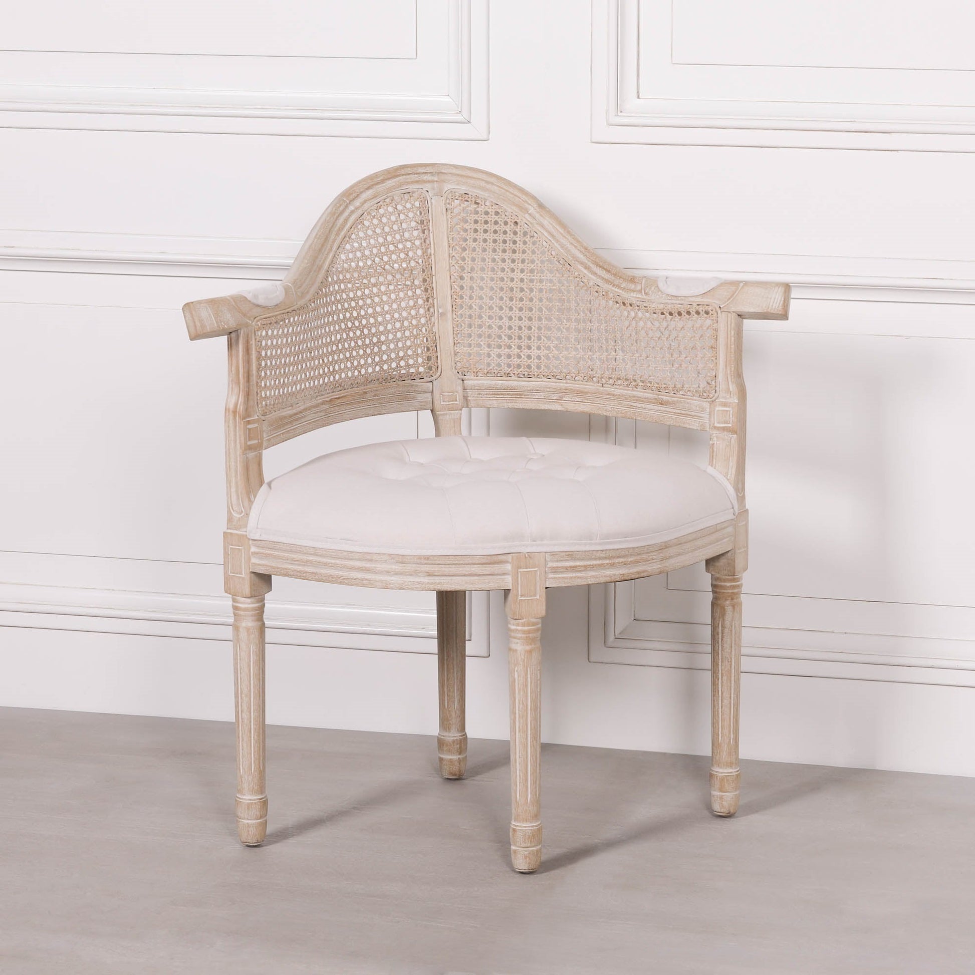 Wooden Louis Upholstered Corner Chair Birch Wood and Linen Dining chair CasaFenix