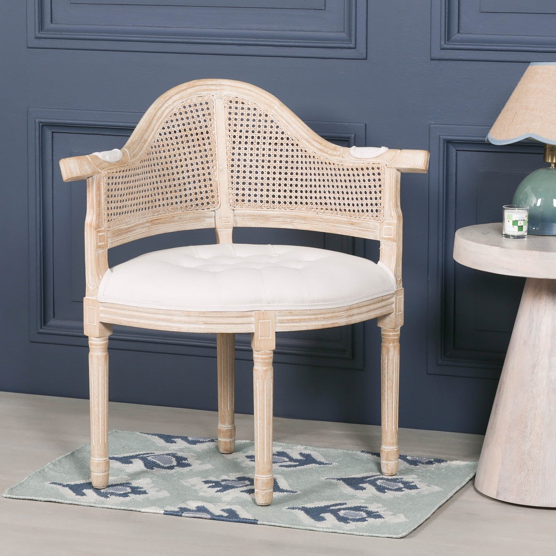 Wooden Louis Upholstered Corner Chair Birch Wood and Linen Dining chair CasaFenix