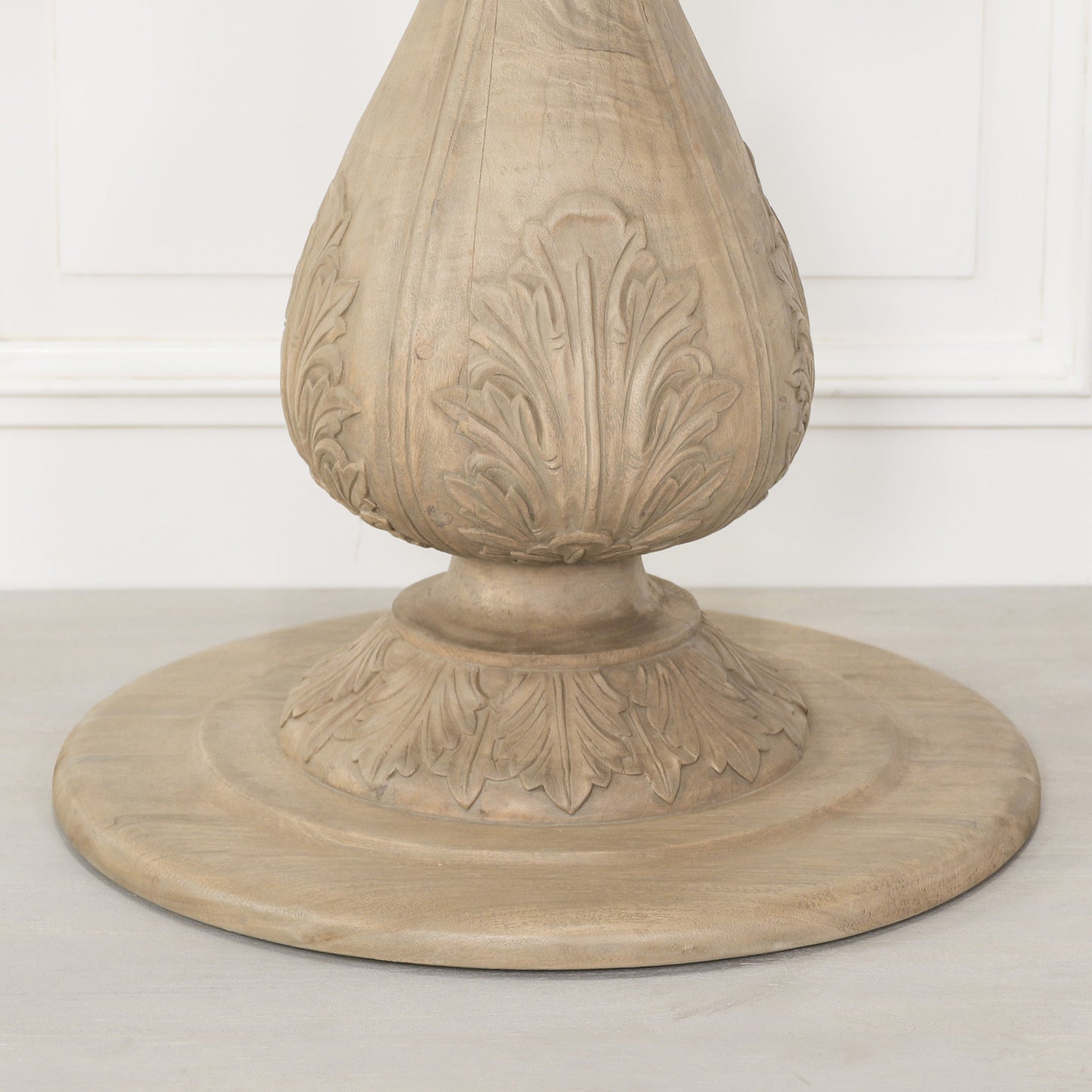 Handcrafted Bayur Wood Round Dining Table with Hand-Carved Acorn Base — 150cm Dining table CasaFenix