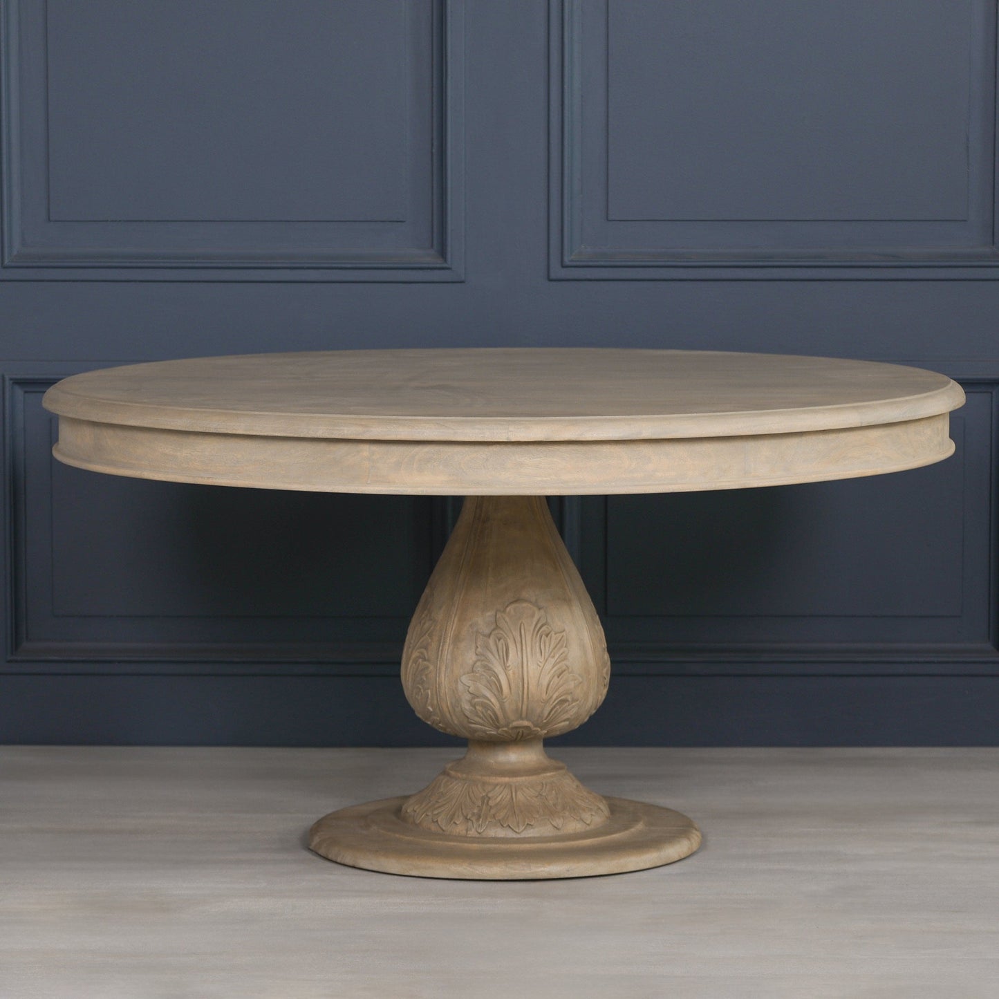 Handcrafted Bayur Wood Round Dining Table with Hand-Carved Acorn Base — 150cm Dining table CasaFenix