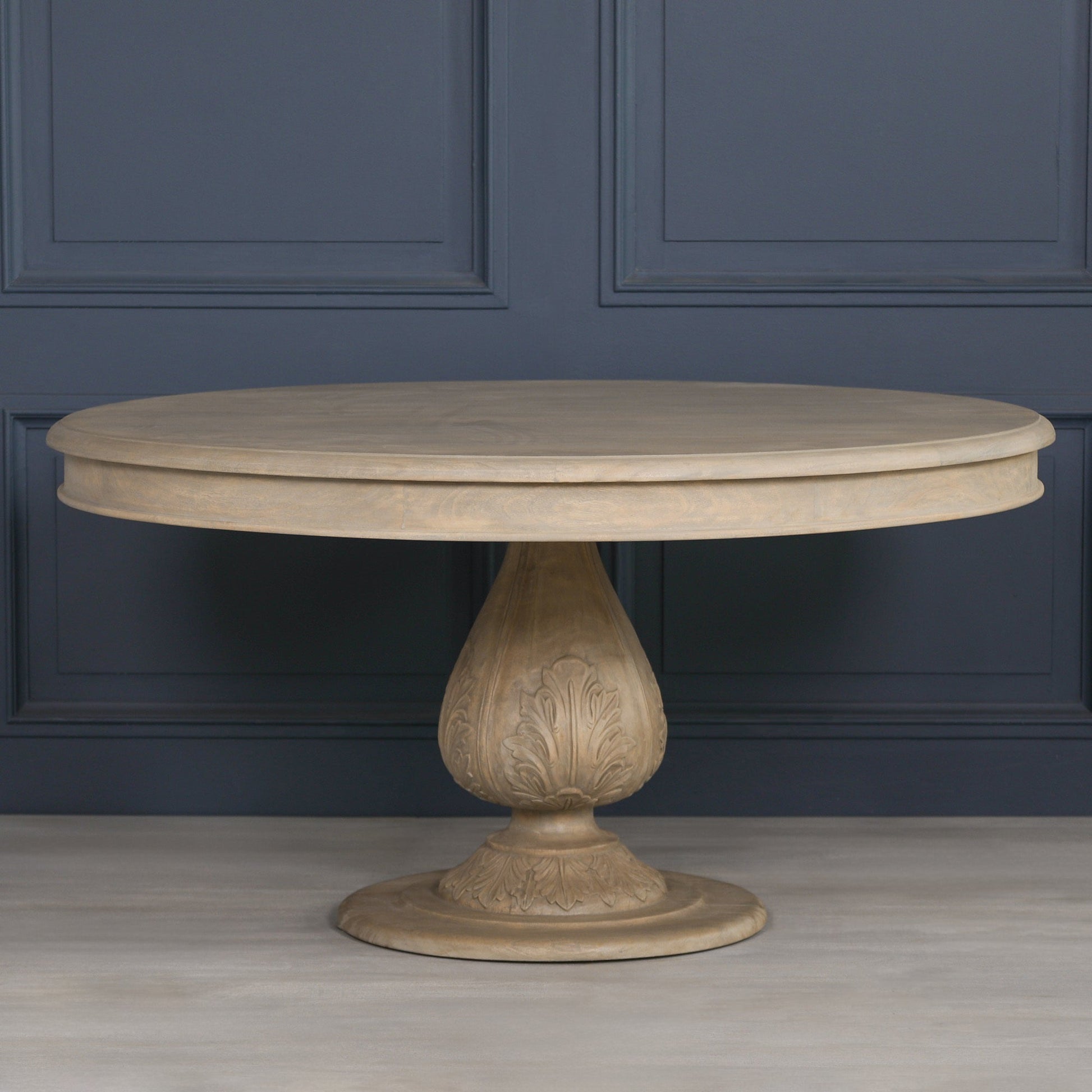 Handcrafted Bayur Wood Round Dining Table with Hand-Carved Acorn Base — 150cm Dining table CasaFenix