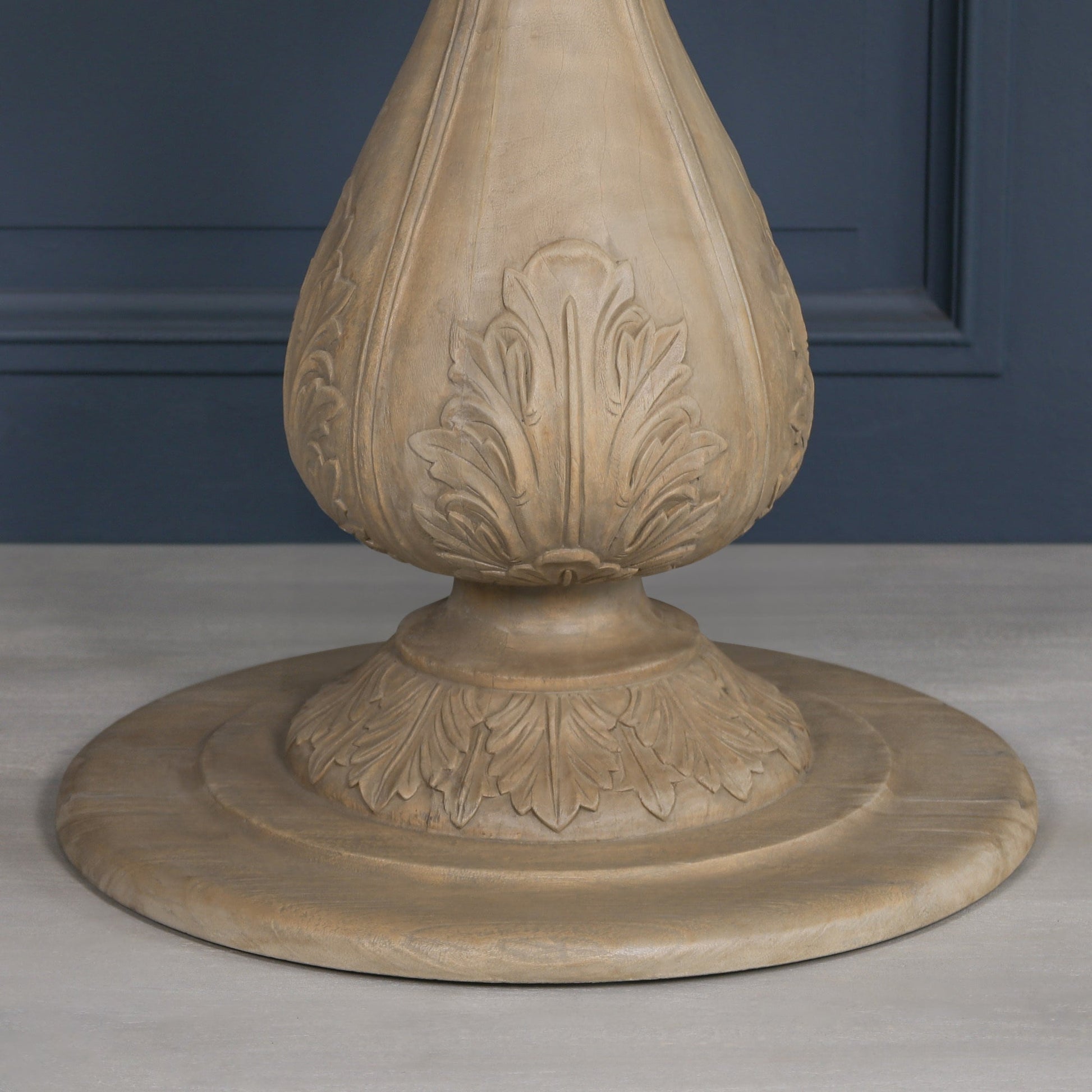 Handcrafted Bayur Wood Round Dining Table with Hand-Carved Acorn Base — 150cm Dining table CasaFenix
