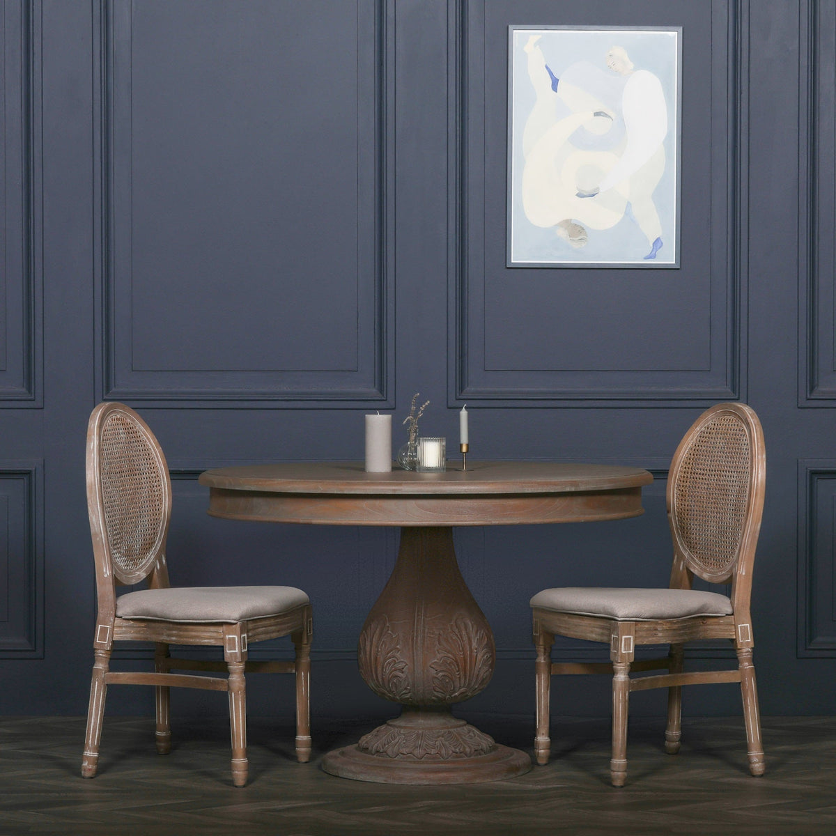 Round Reclaimed Cedar Dining Table with Acorn Pedestal Base 120cm Dining table CasaFenix