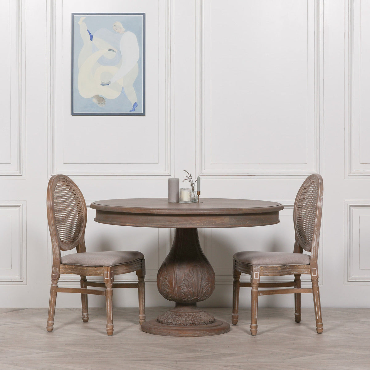 Round Reclaimed Cedar Dining Table with Acorn Pedestal Base 120cm Dining table CasaFenix