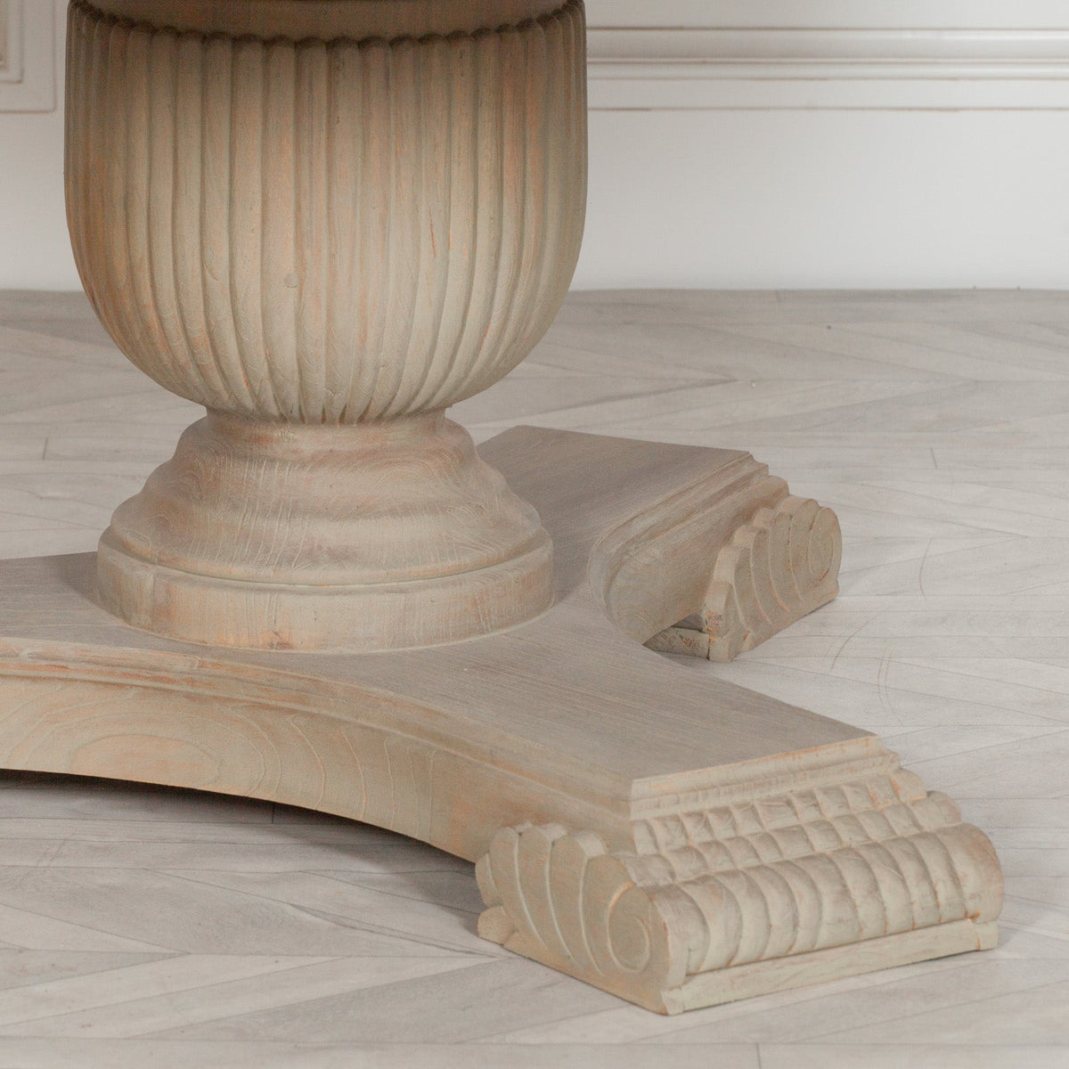 Round White Cedar Dining Table with Single Pedestal Base 150cm Rustic Dining table CasaFenix
