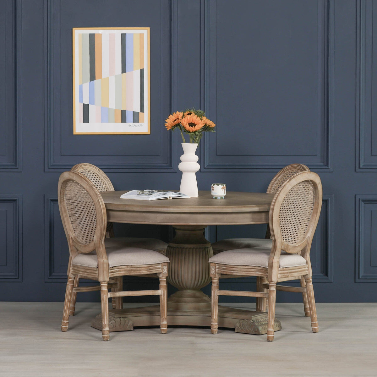 Round White Cedar Dining Table with Single Pedestal Base 150cm Rustic Dining table CasaFenix