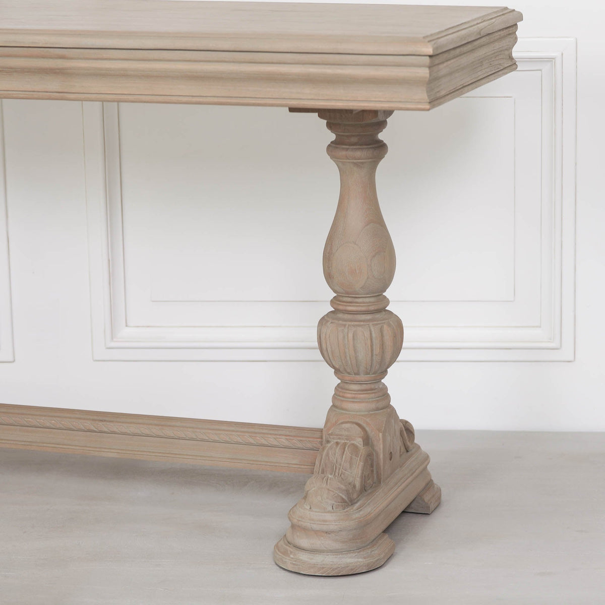 White Cedar Console Table with Carved Legs, Drawer & Thick Top in Rustic Finish — 170cm Console table CasaFenix
