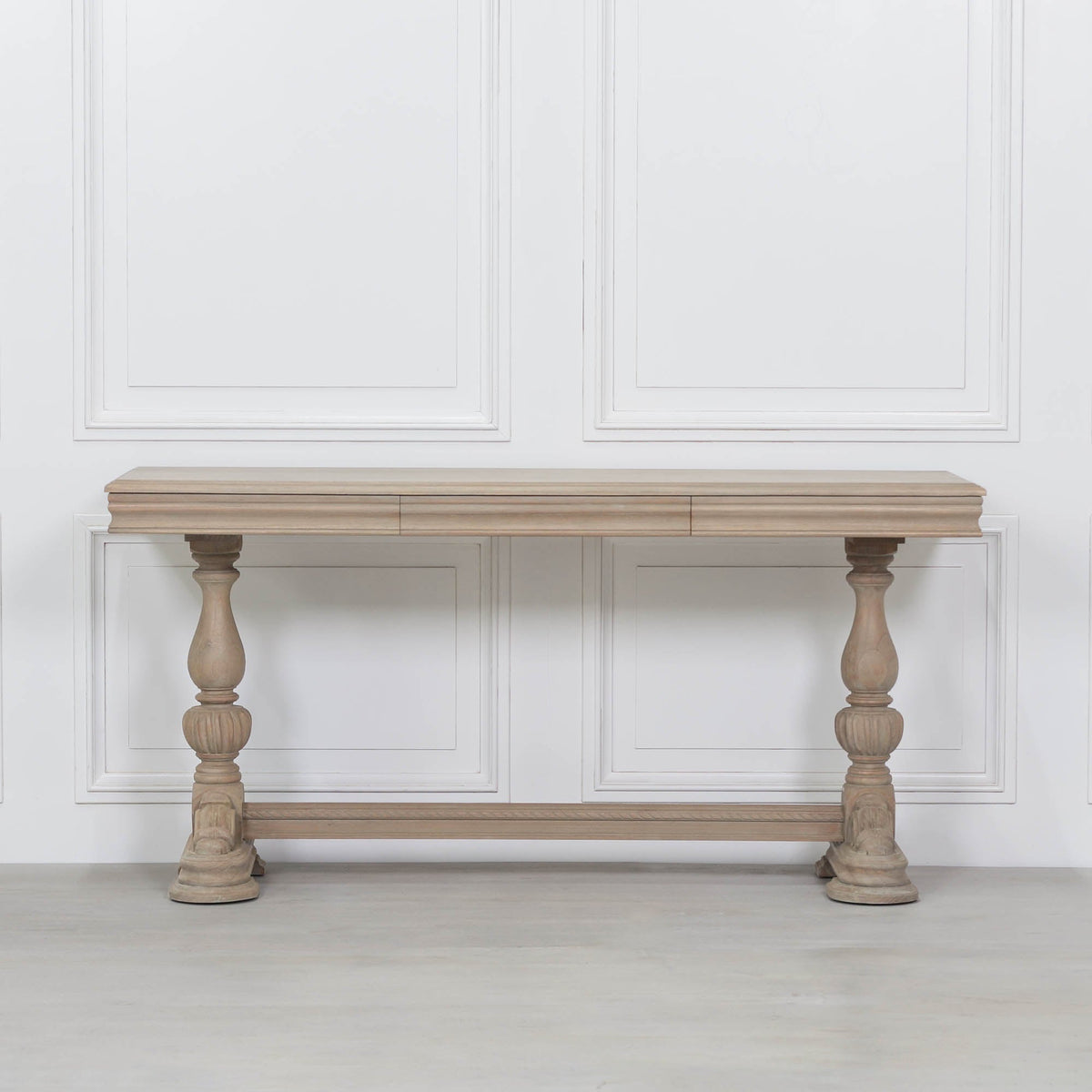 White Cedar Console Table with Carved Legs, Drawer & Thick Top in Rustic Finish — 170cm Console table CasaFenix