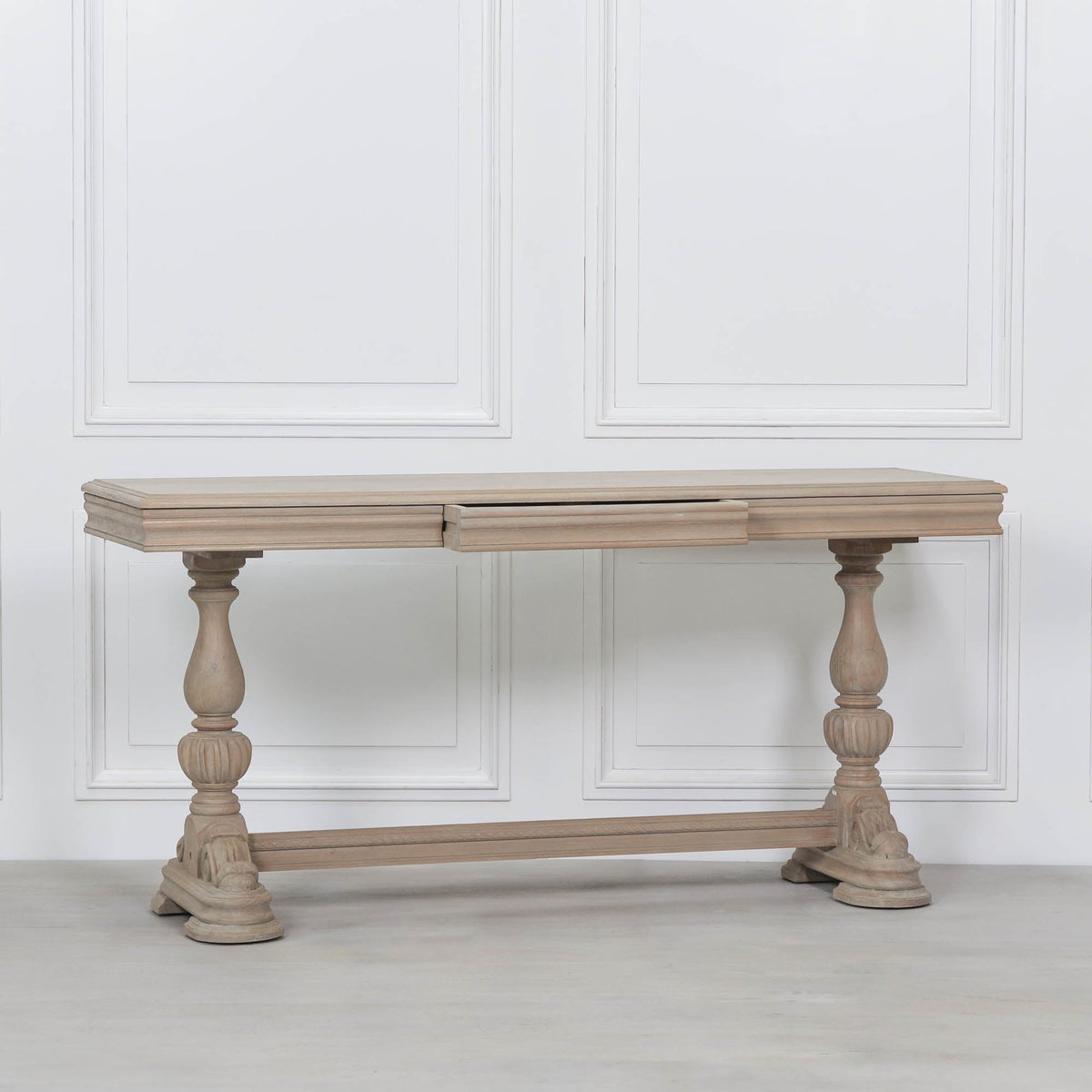 White Cedar Console Table with Carved Legs, Drawer & Thick Top in Rustic Finish — 170cm Console table CasaFenix