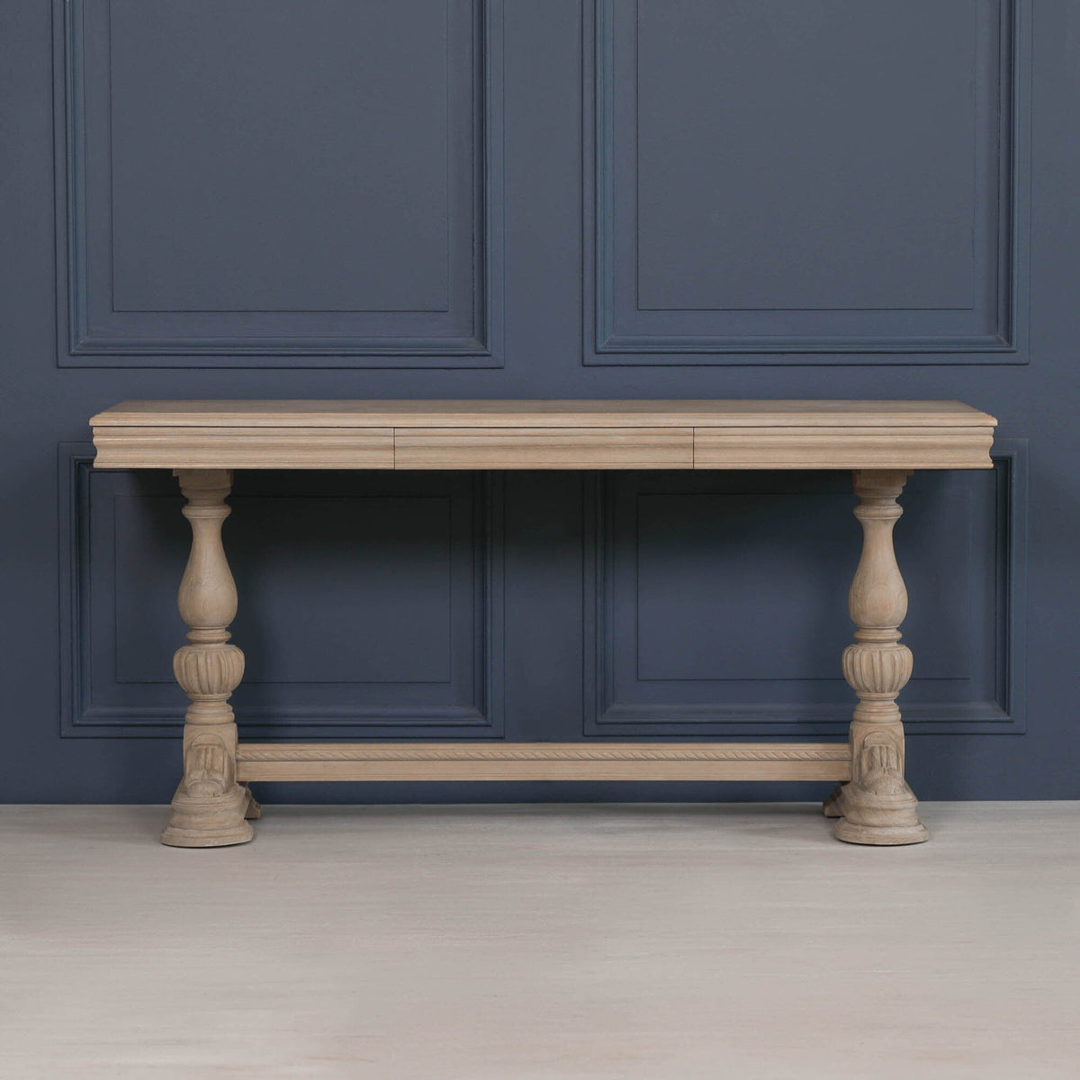 White Cedar Console Table with Carved Legs, Drawer & Thick Top in Rustic Finish — 170cm Console table CasaFenix