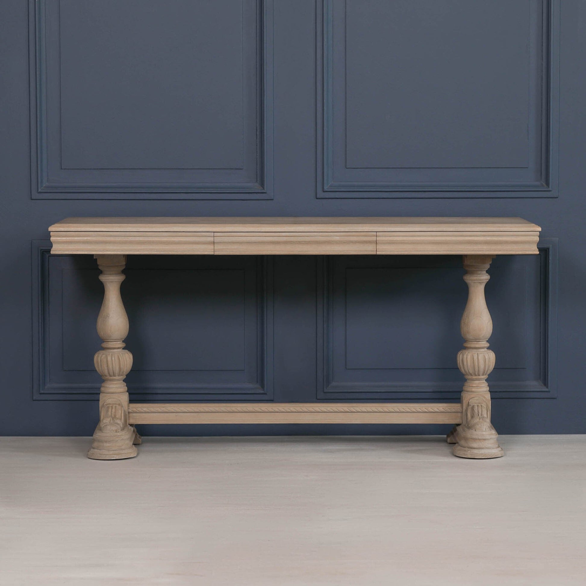 White Cedar Console Table with Carved Legs, Drawer & Thick Top in Rustic Finish — 170cm Console table CasaFenix