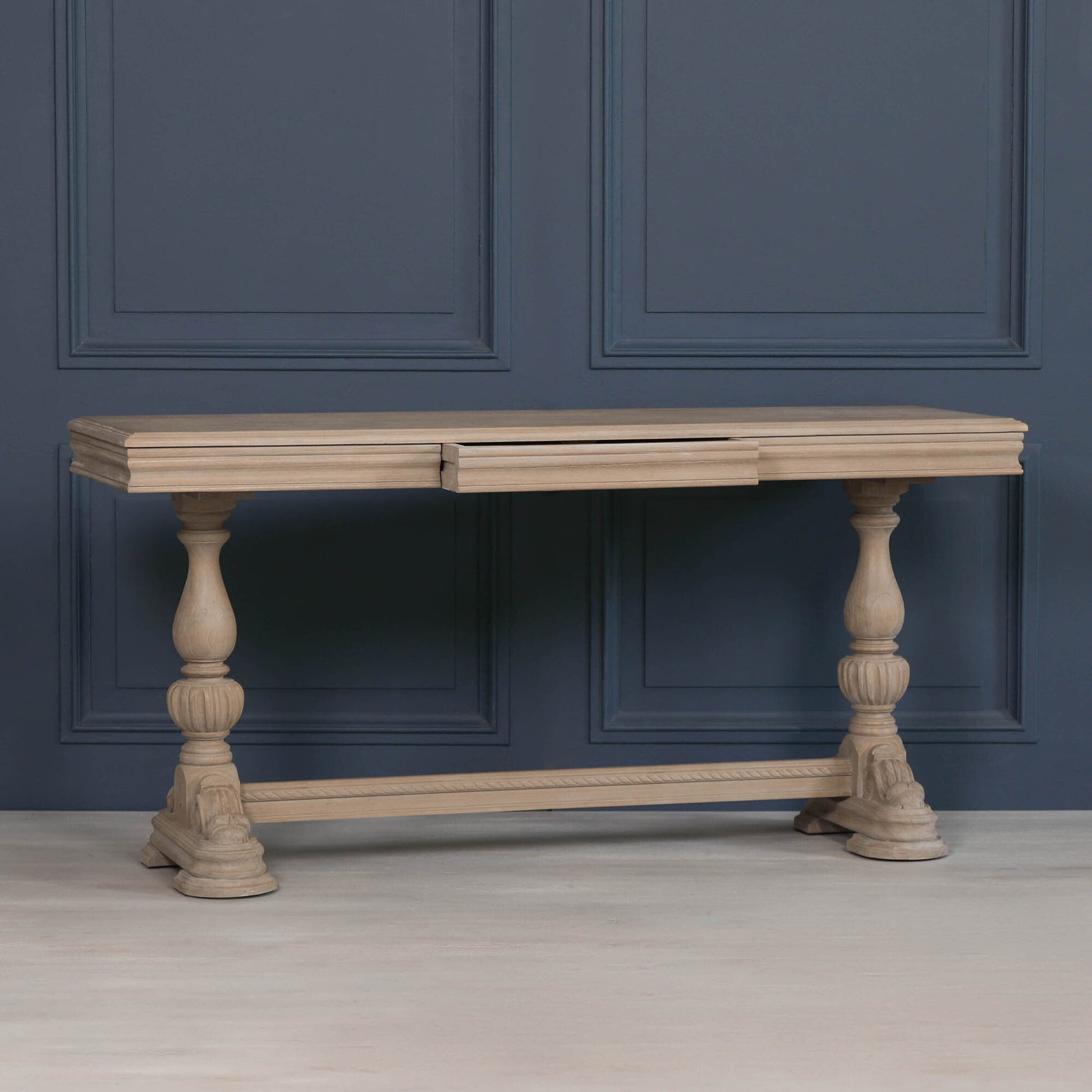 White Cedar Console Table with Carved Legs, Drawer & Thick Top in Rustic Finish — 170cm Console table CasaFenix