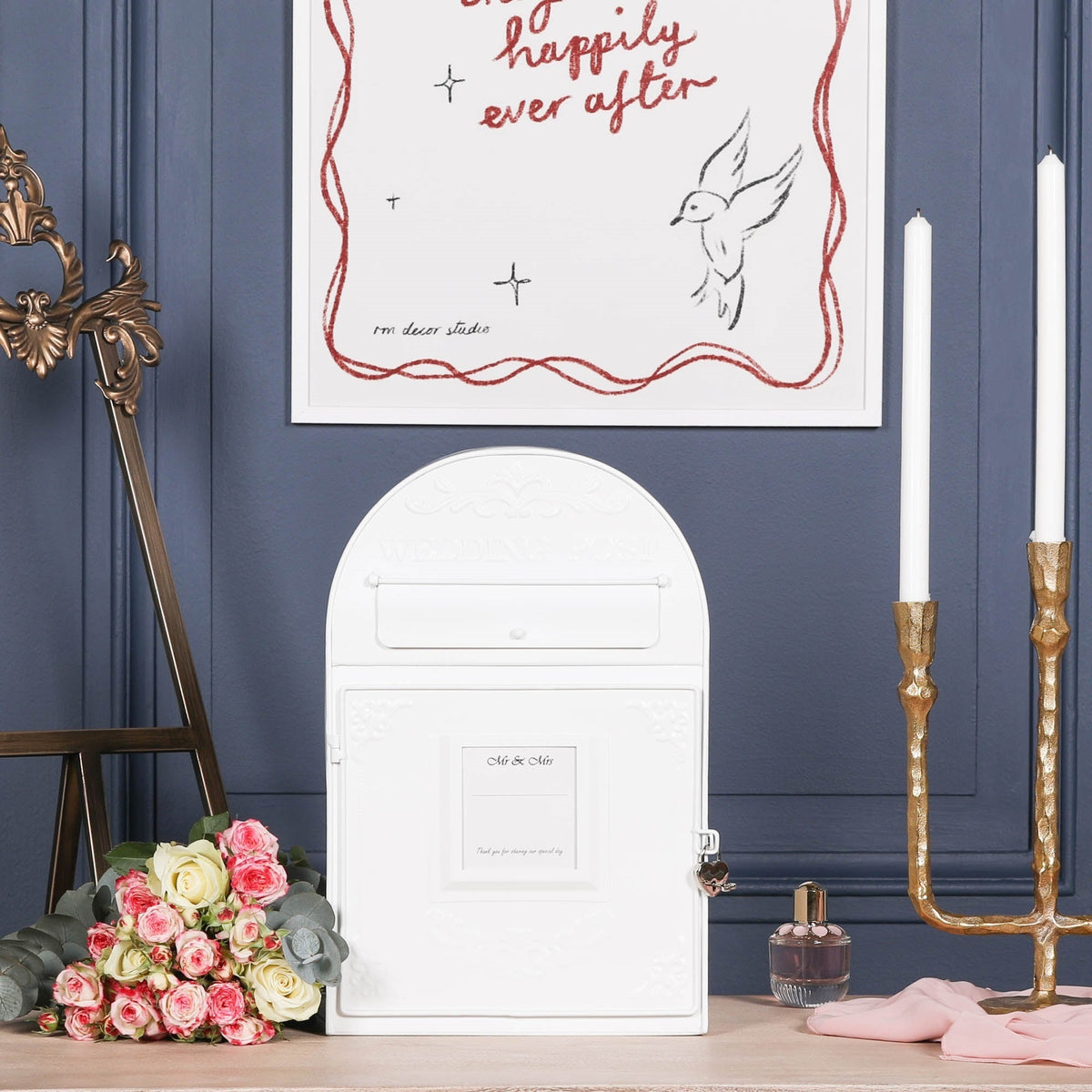 White Wedding Post Letter Box Storage CasaFenix