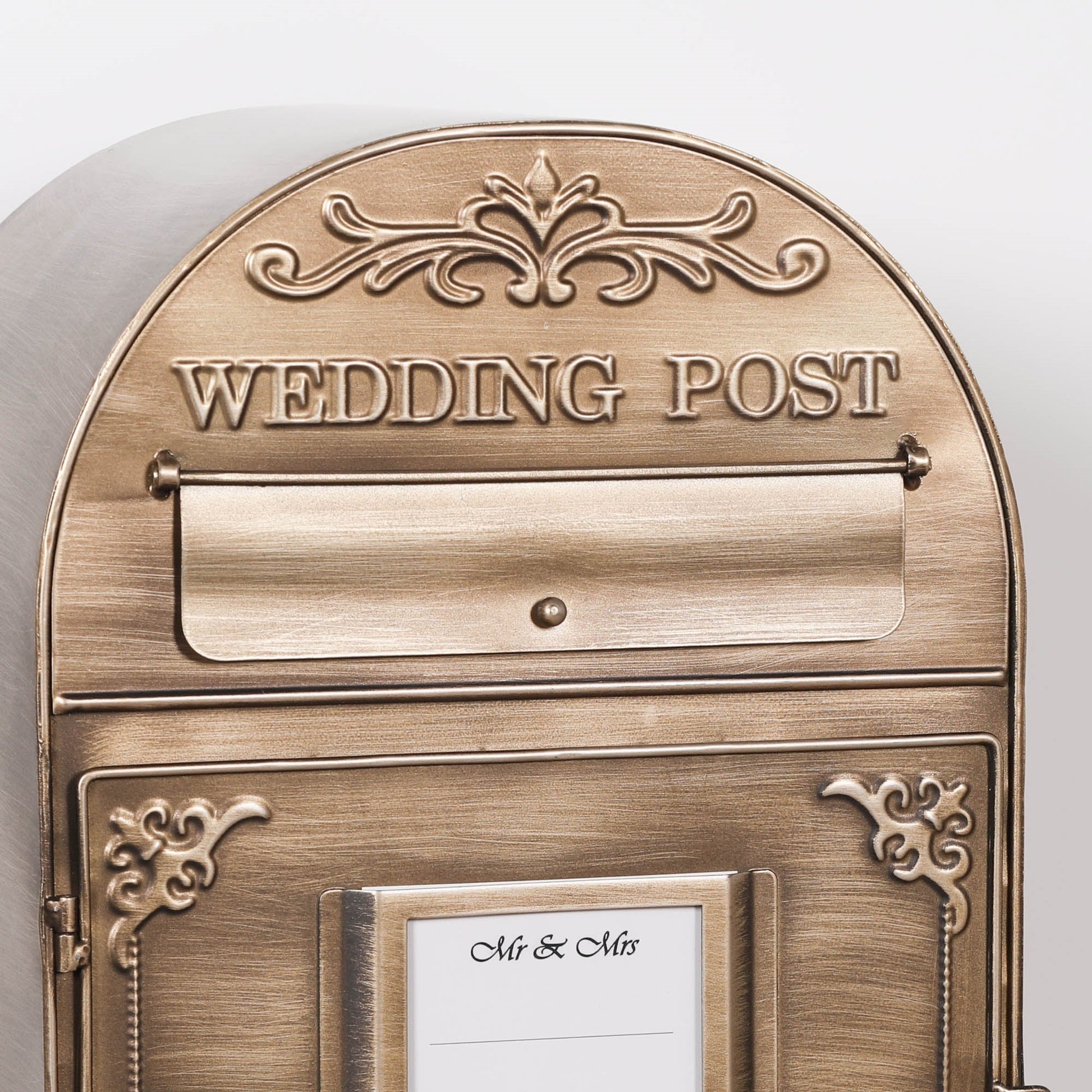 Antiqued Gold Metal Wedding Post Box with Heart Padlock — Wall or Table Mountable Side Table CasaFenix