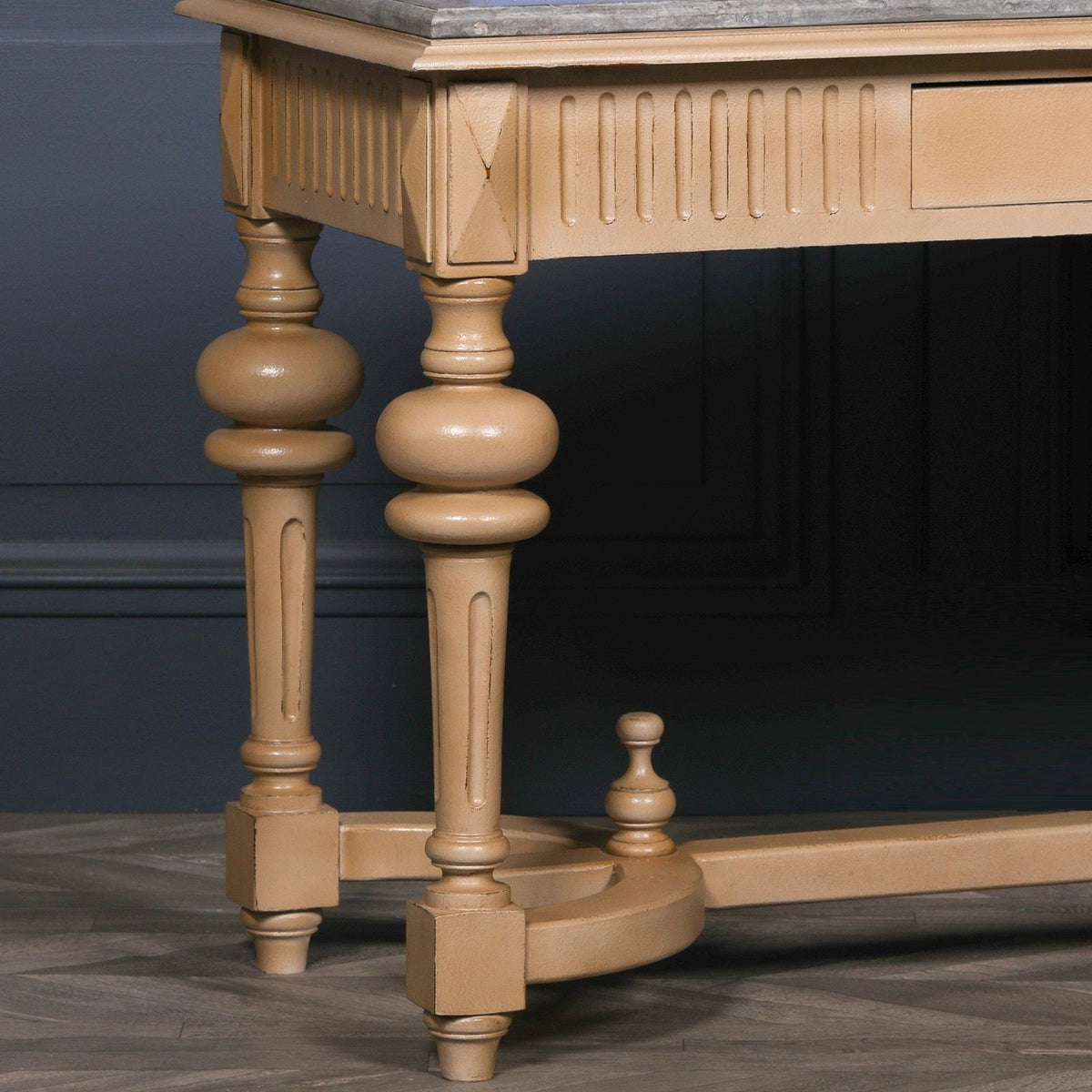 Painted White Cedar Console Table with Stone Marble Top and Turned Legs 123cm Console table CasaFenix